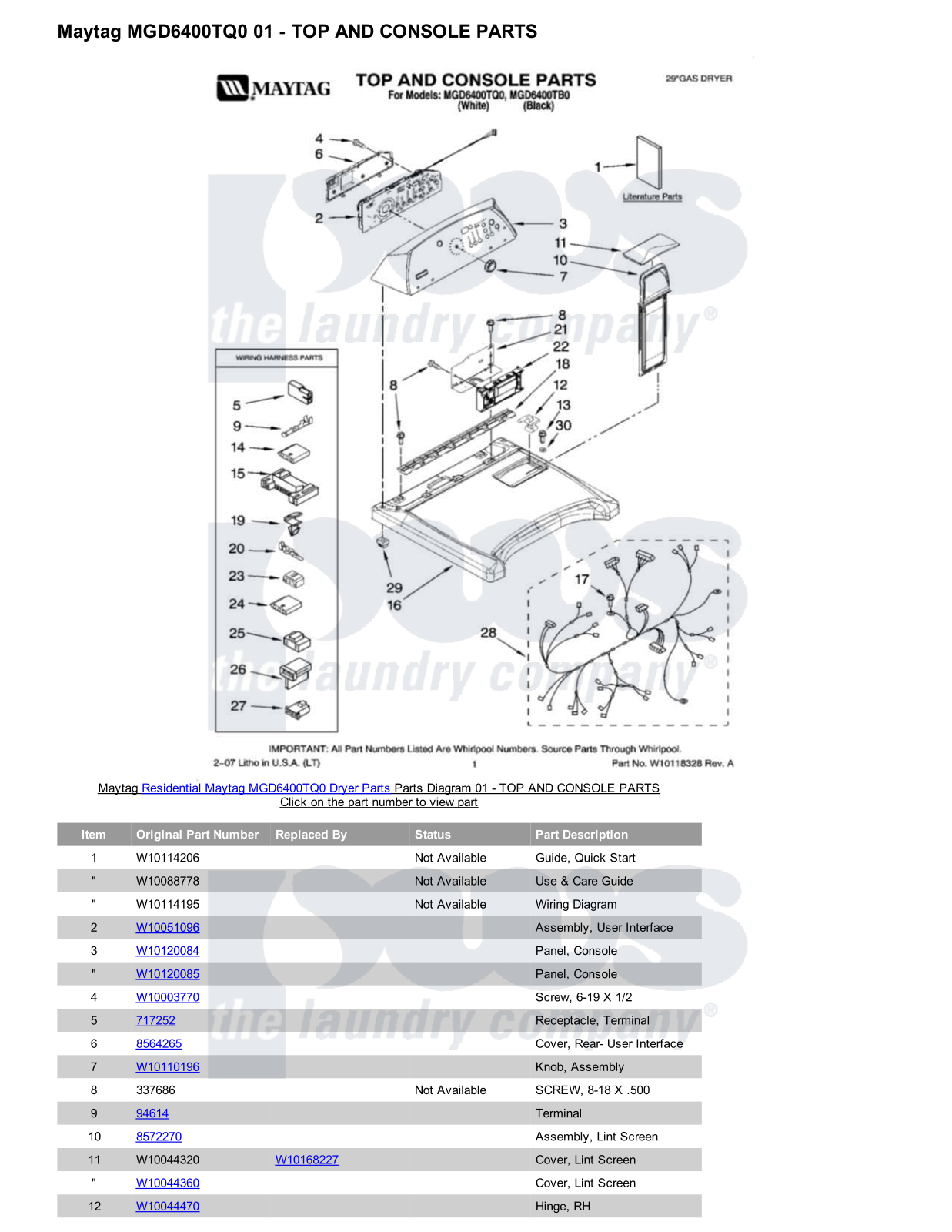 Maytag MGD6400TQ0 Parts Diagram