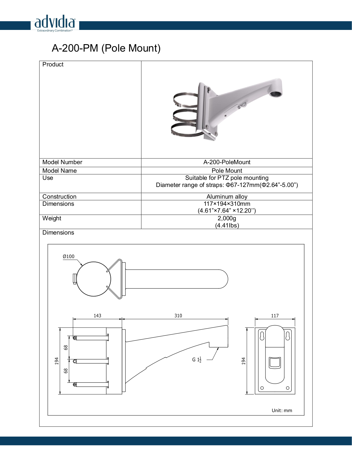 Panasonic A-200-PM Specsheet