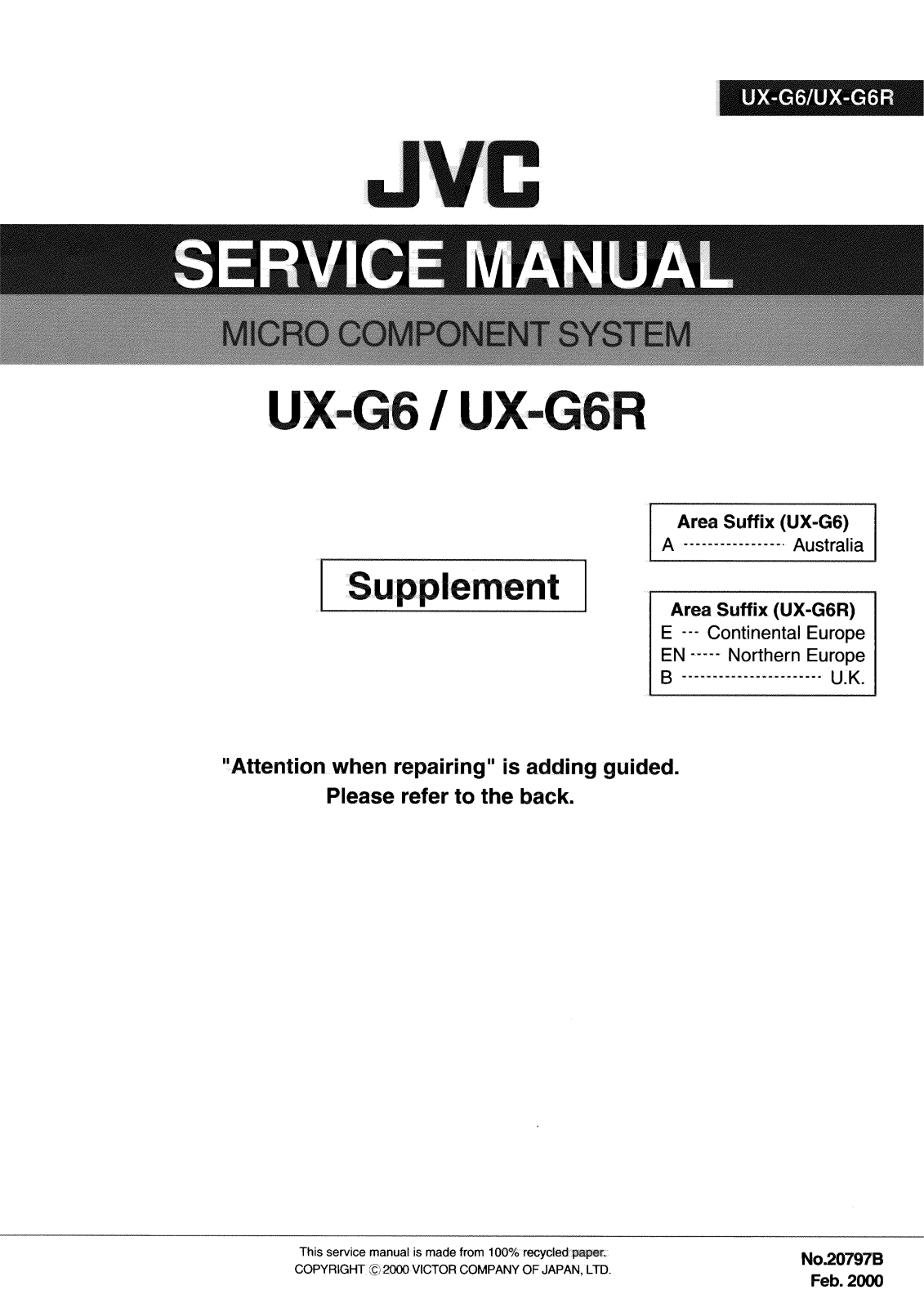 JVC UX-G6, UX-G6R Service Manual