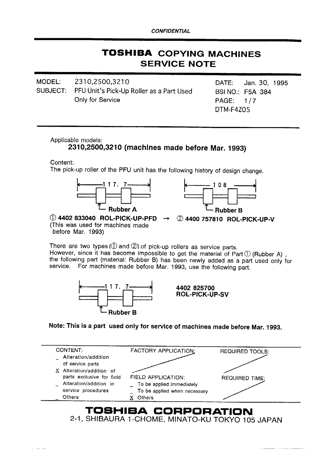 Toshiba f5a384 Service Note