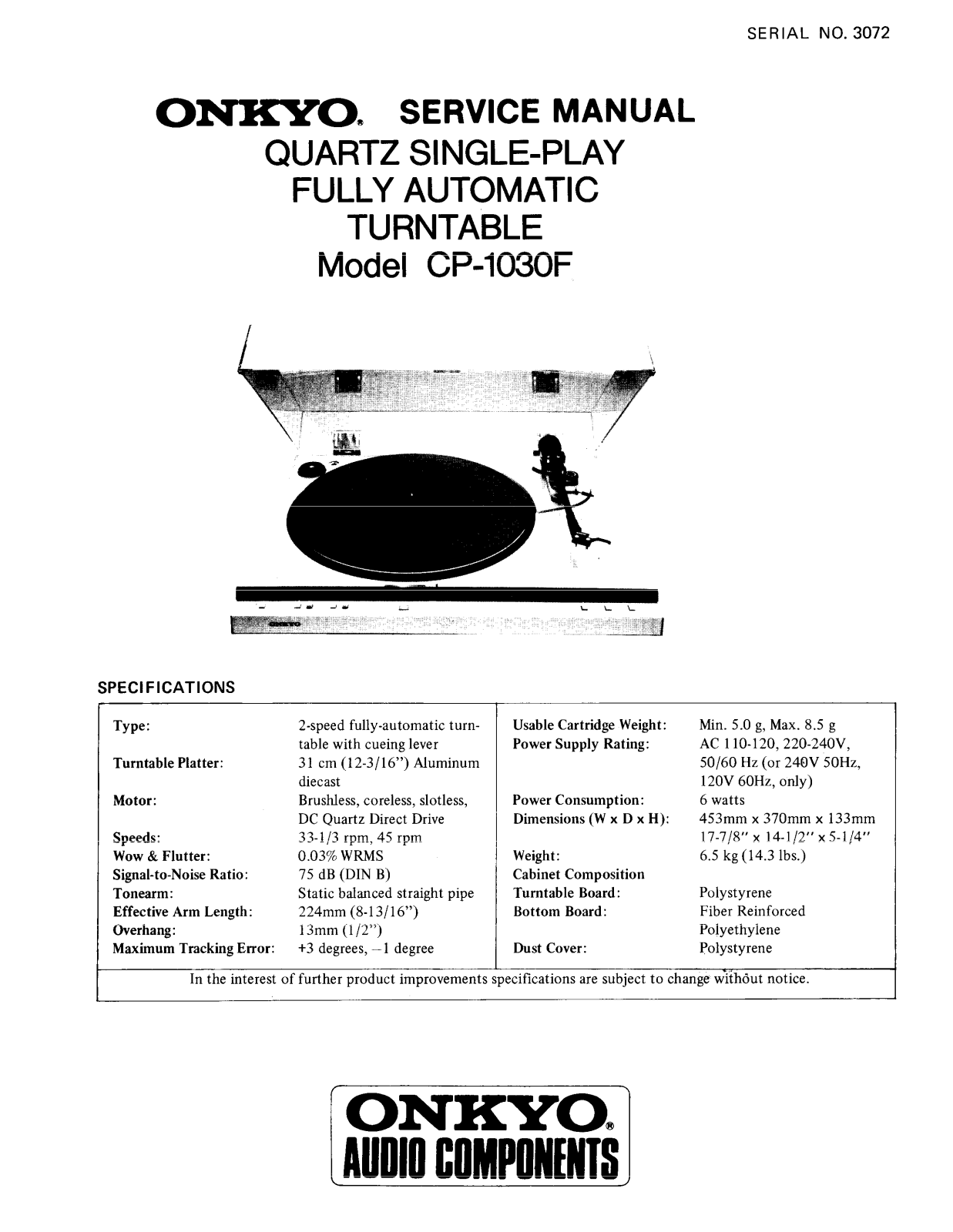 Onkyo CP-1030-F Service manual