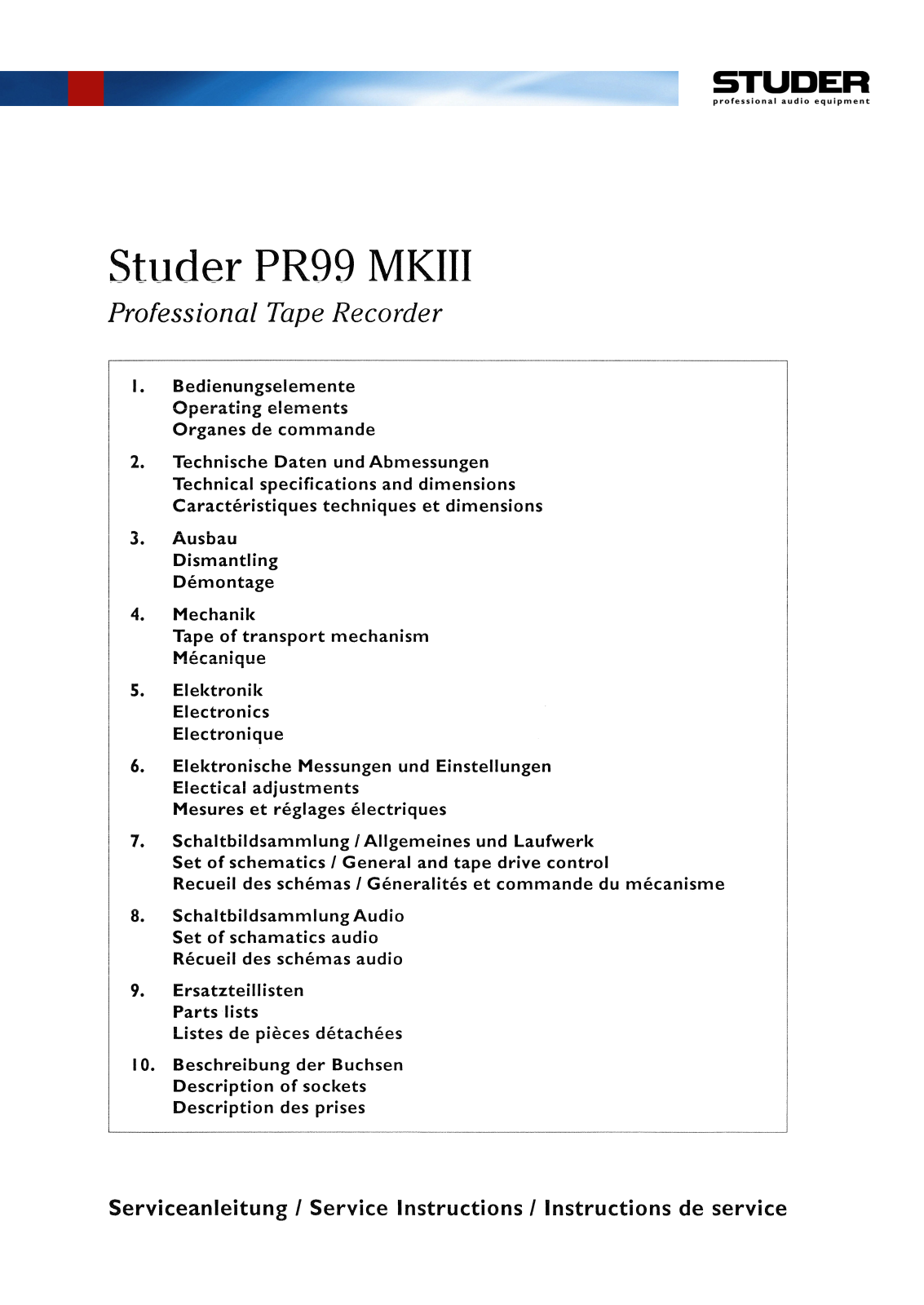 Revox PR99-MkIII User Manual