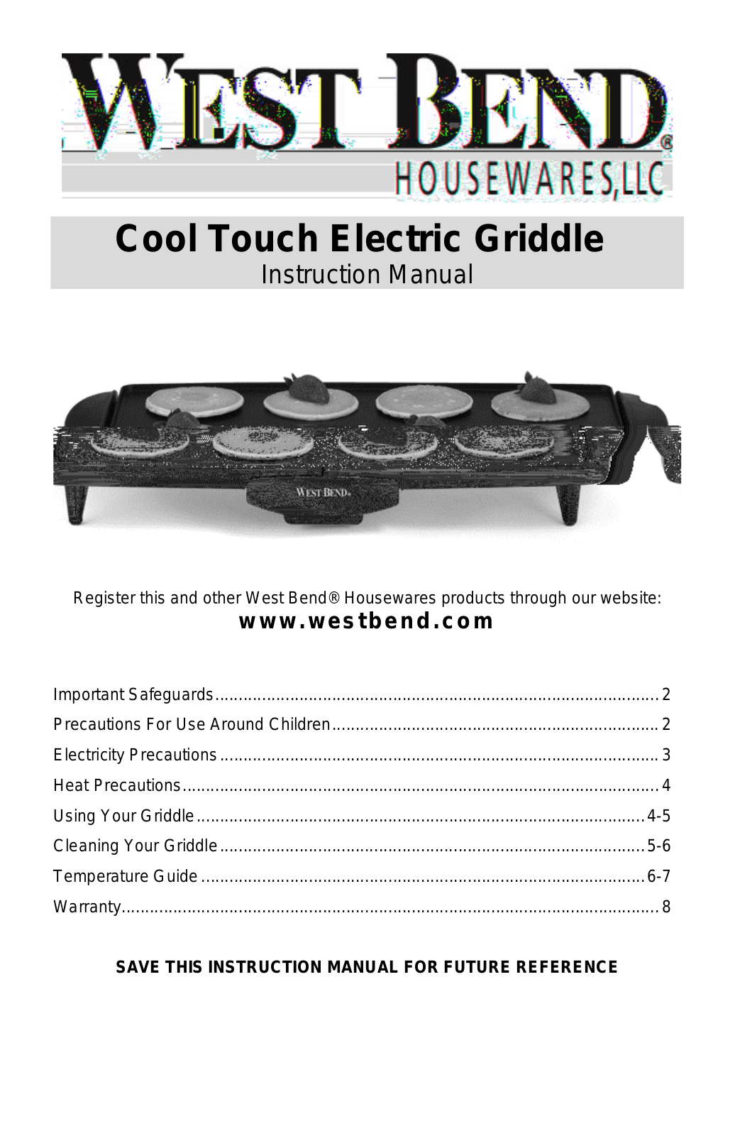 West Bend Cool Touch Electric Griddle User Manual