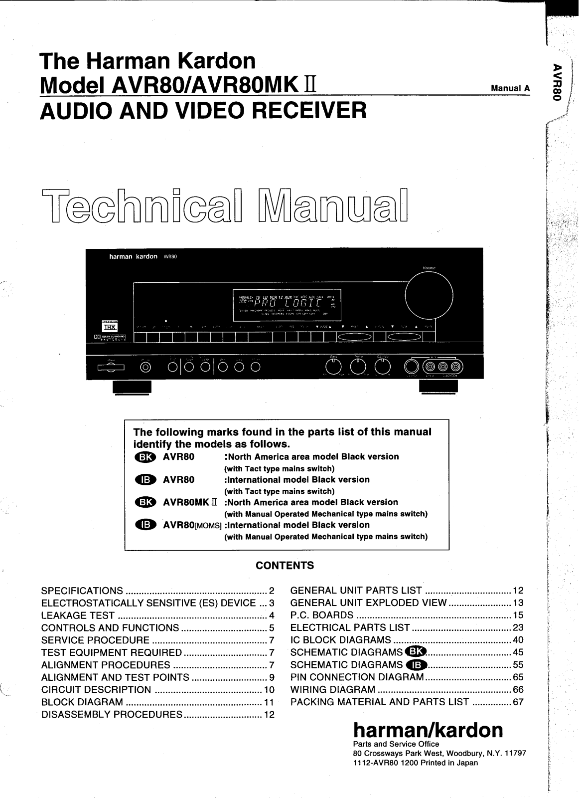 Harman Kardon AVR-80 Service manual