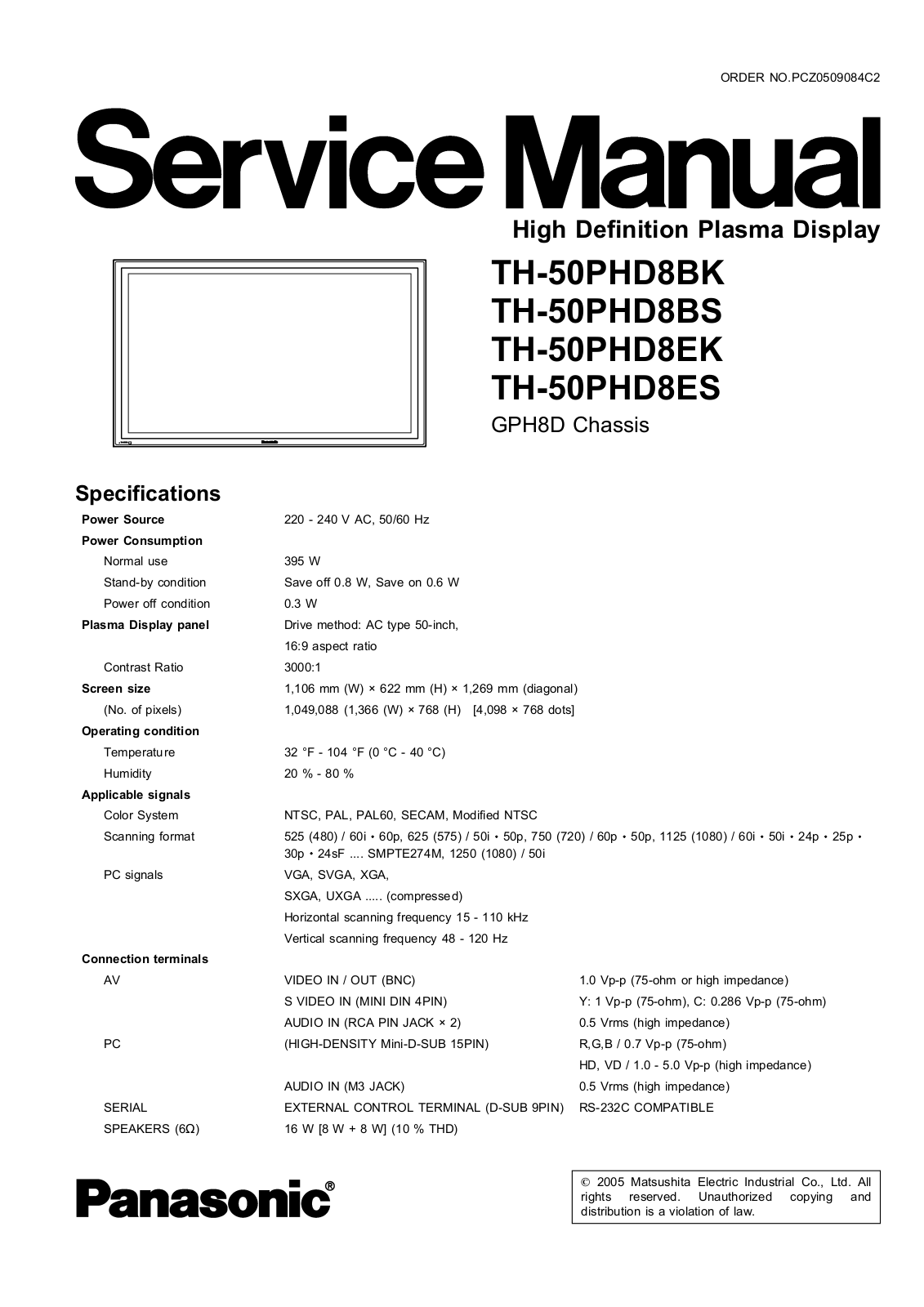 Panasonic TH-50PHD8ES, TH-50PHD8BS Schematic