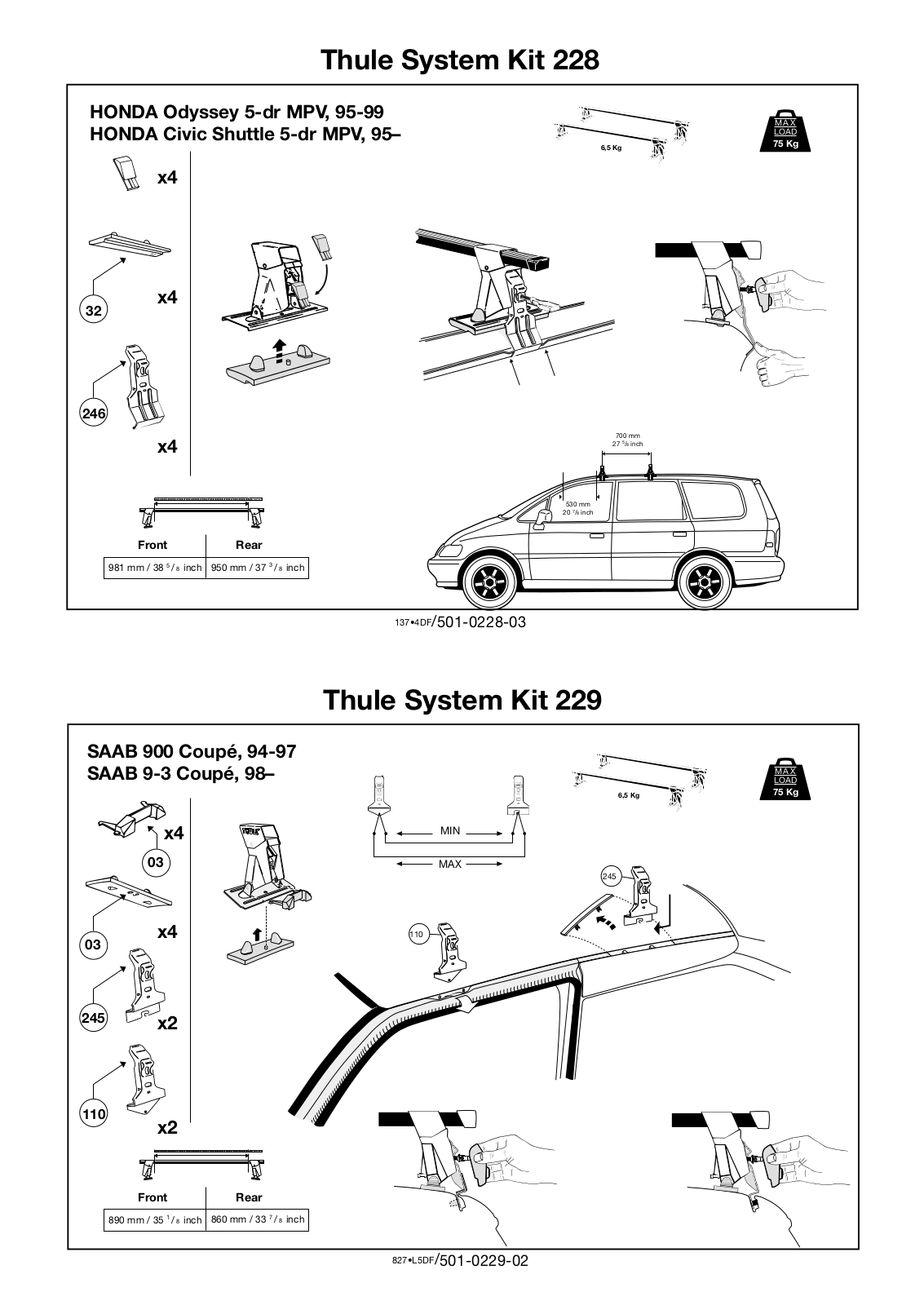 Thule 228, 229 User Manual