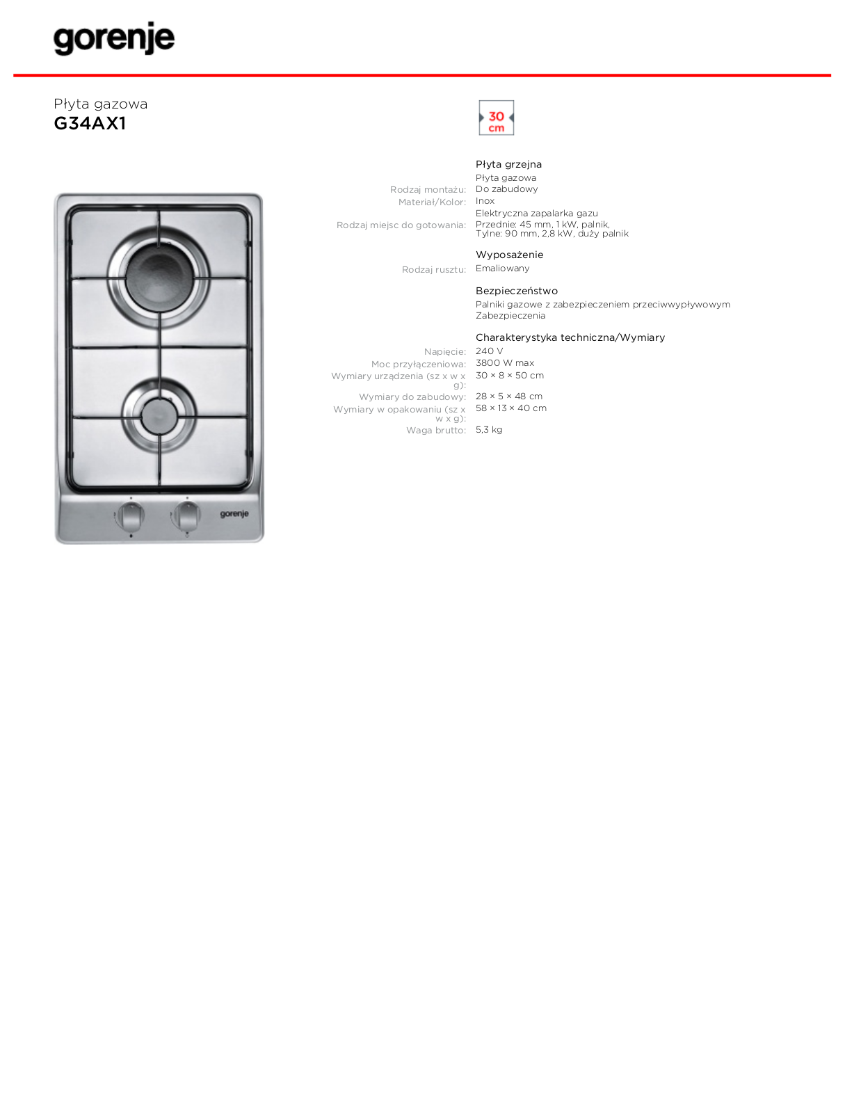 Gorenje G34AX1 DATASHEET