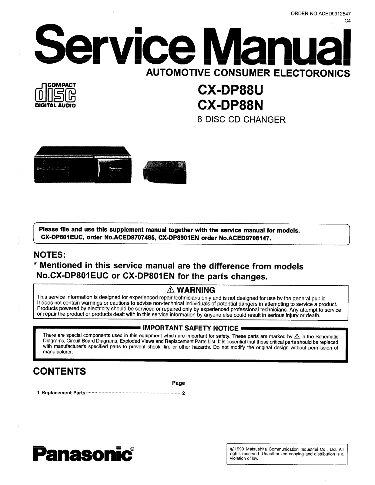 Panasonic CXDP-88-N, CXDP-88-U Service manual