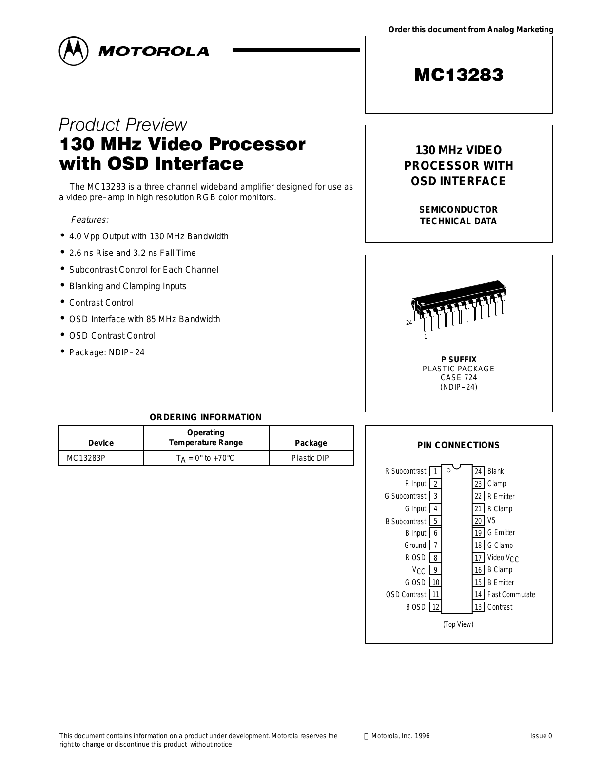 Motorola MC13283P Datasheet