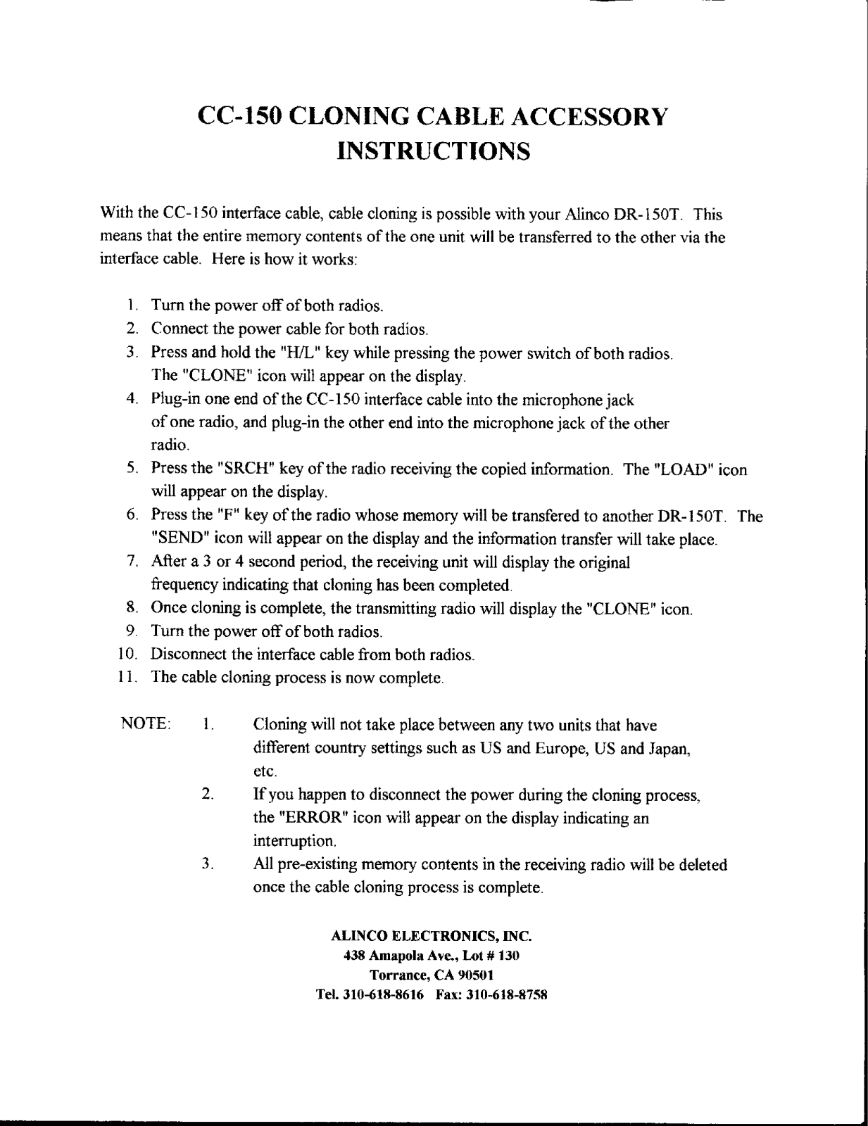 Alinco CC-150 Instruction