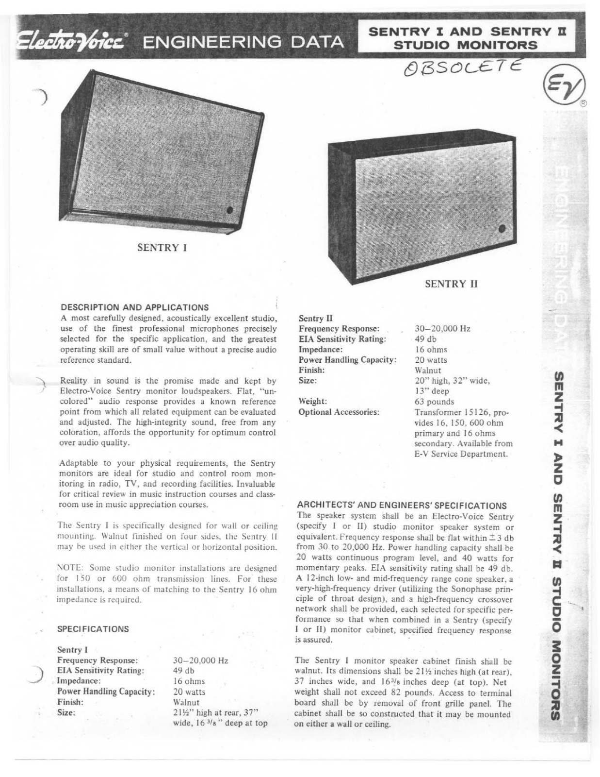 Electro-Voice Sentry II, Sentry I User Manual