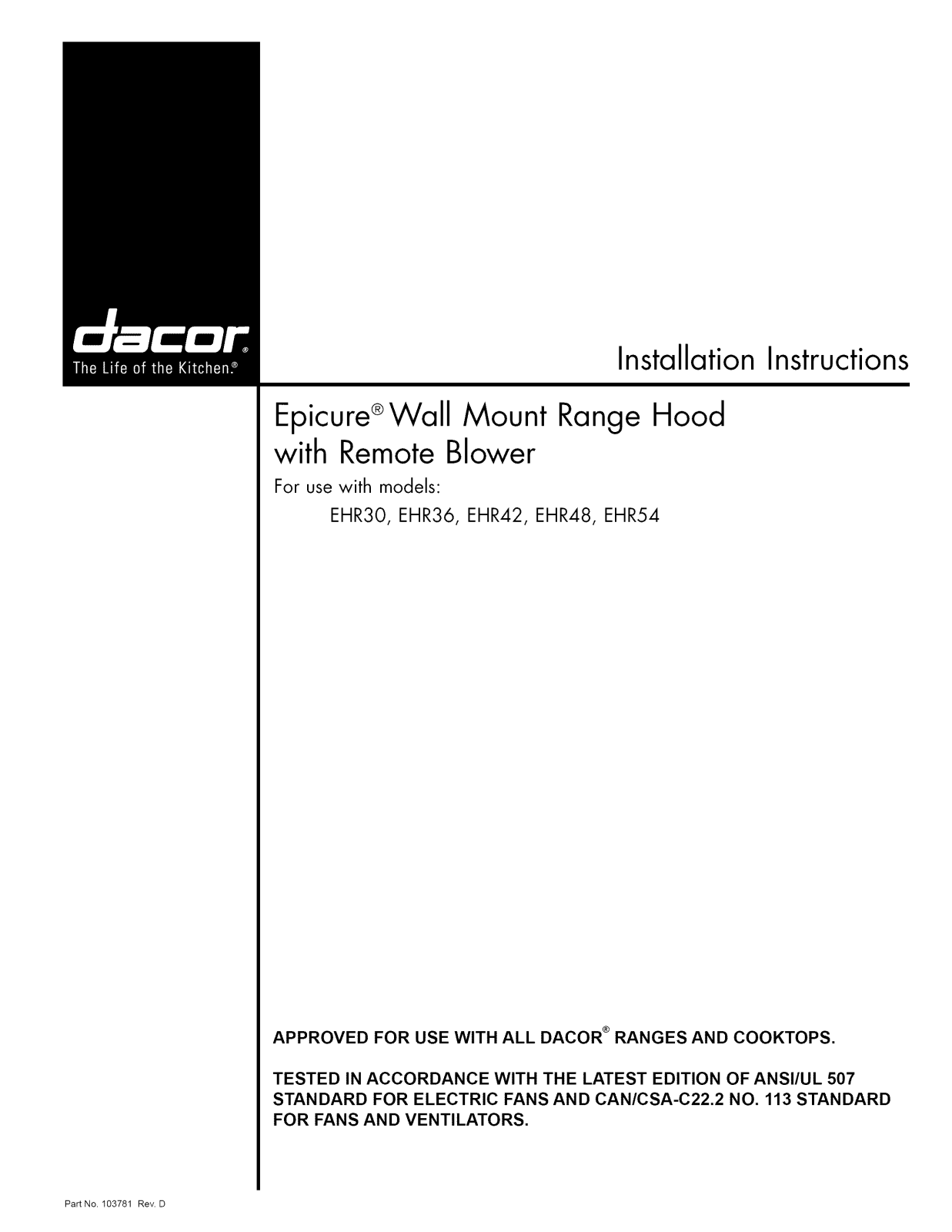 Dacor EHR3012SCH, EHR3018SCH, EHR3612SCH, EHR3618SCH, EHR4212SCH Installation Guide - ManualMachine.com