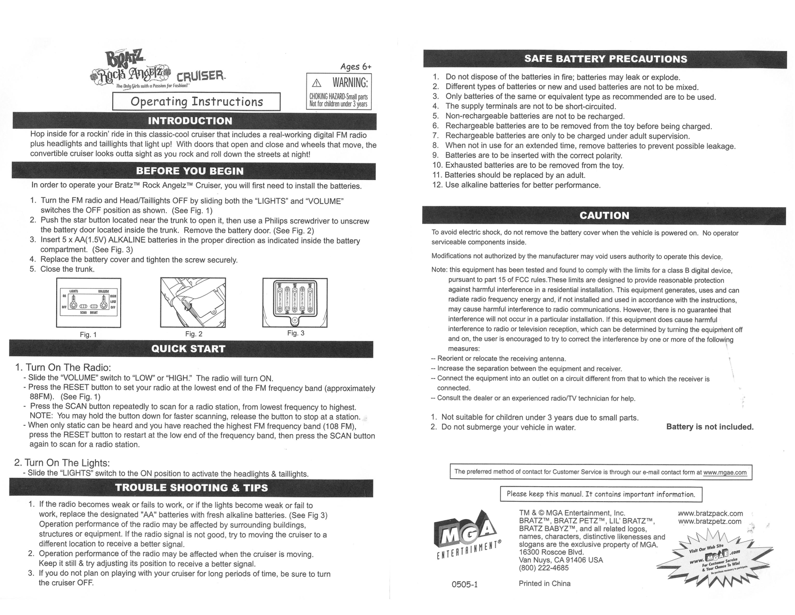 Mga Entertainment BRATZ ROCK ANGELZ CRUISER User Manual