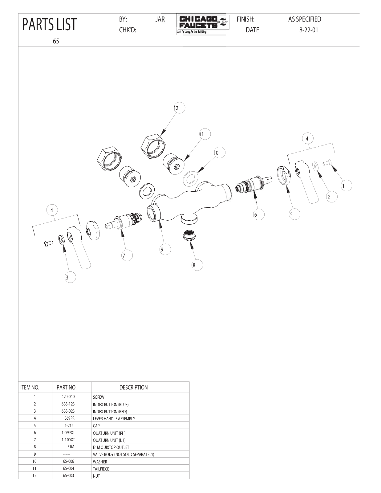 Chicago Faucet 65 Parts List