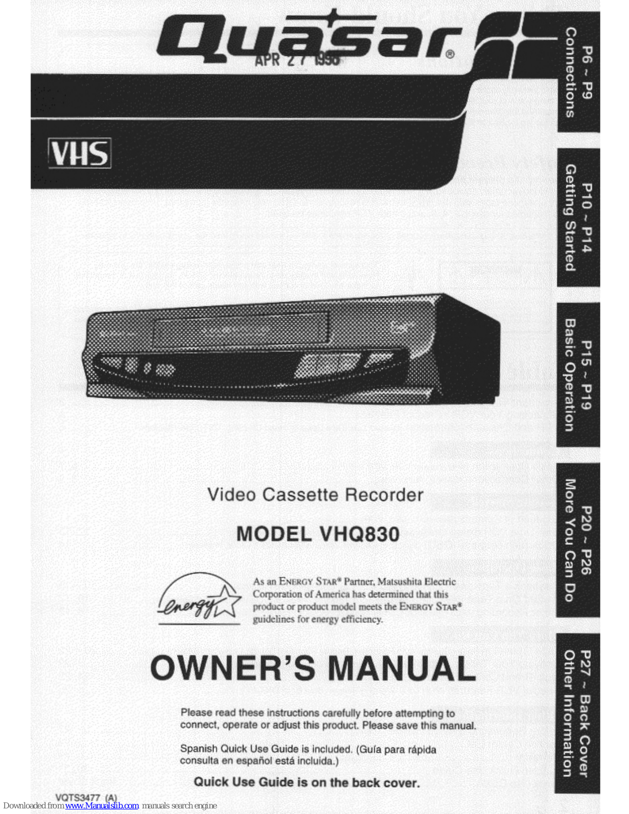 Quasar VHQ-830 User Manual