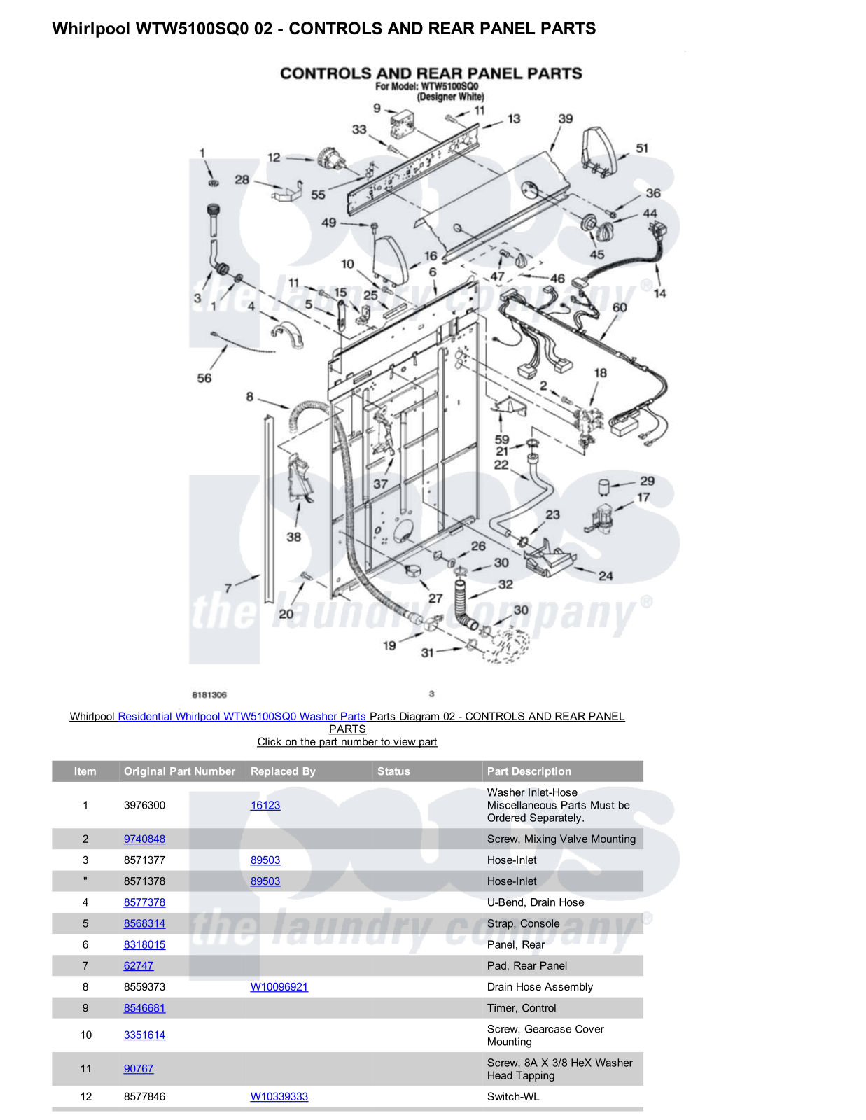 Whirlpool WTW5100SQ0 Parts Diagram