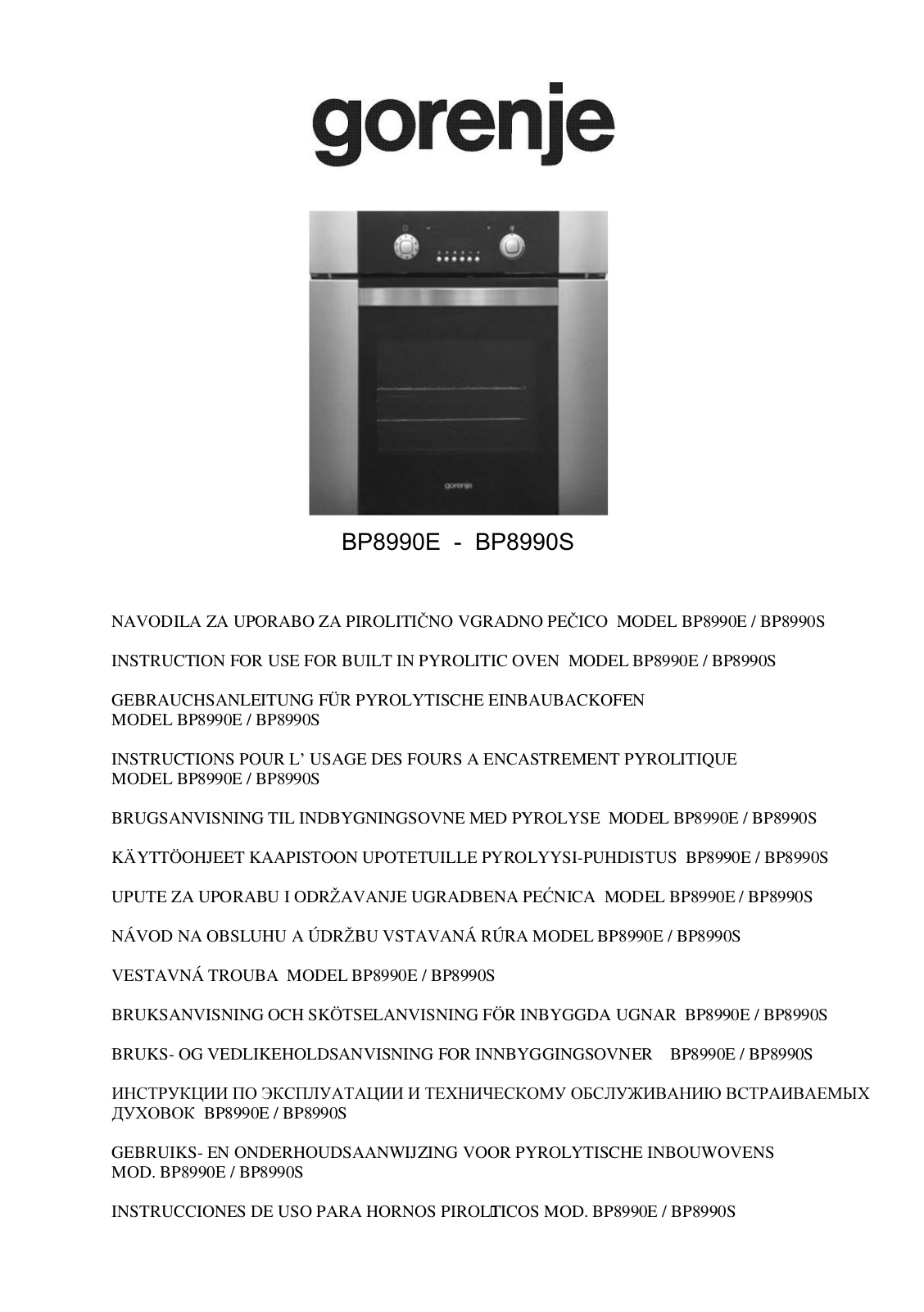 GORENJE BP8990E, BP8990S User Manual