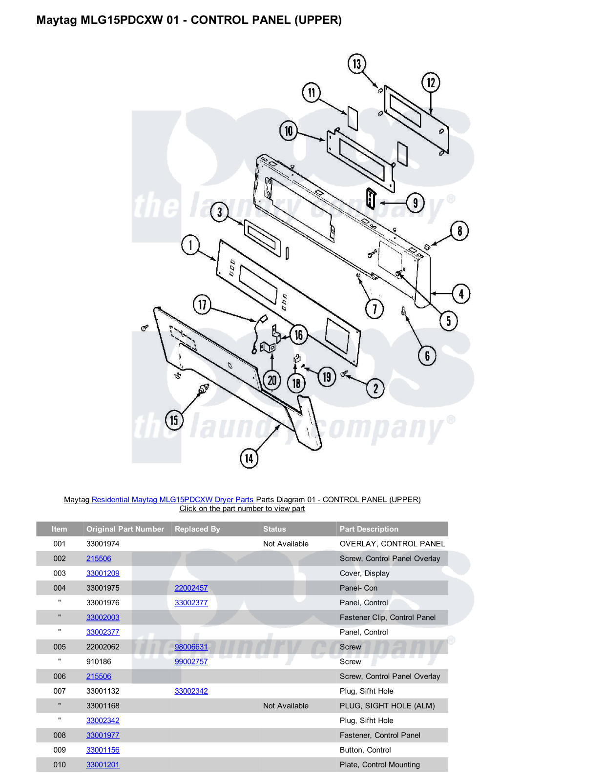 Maytag MLG15PDCXW Parts Diagram