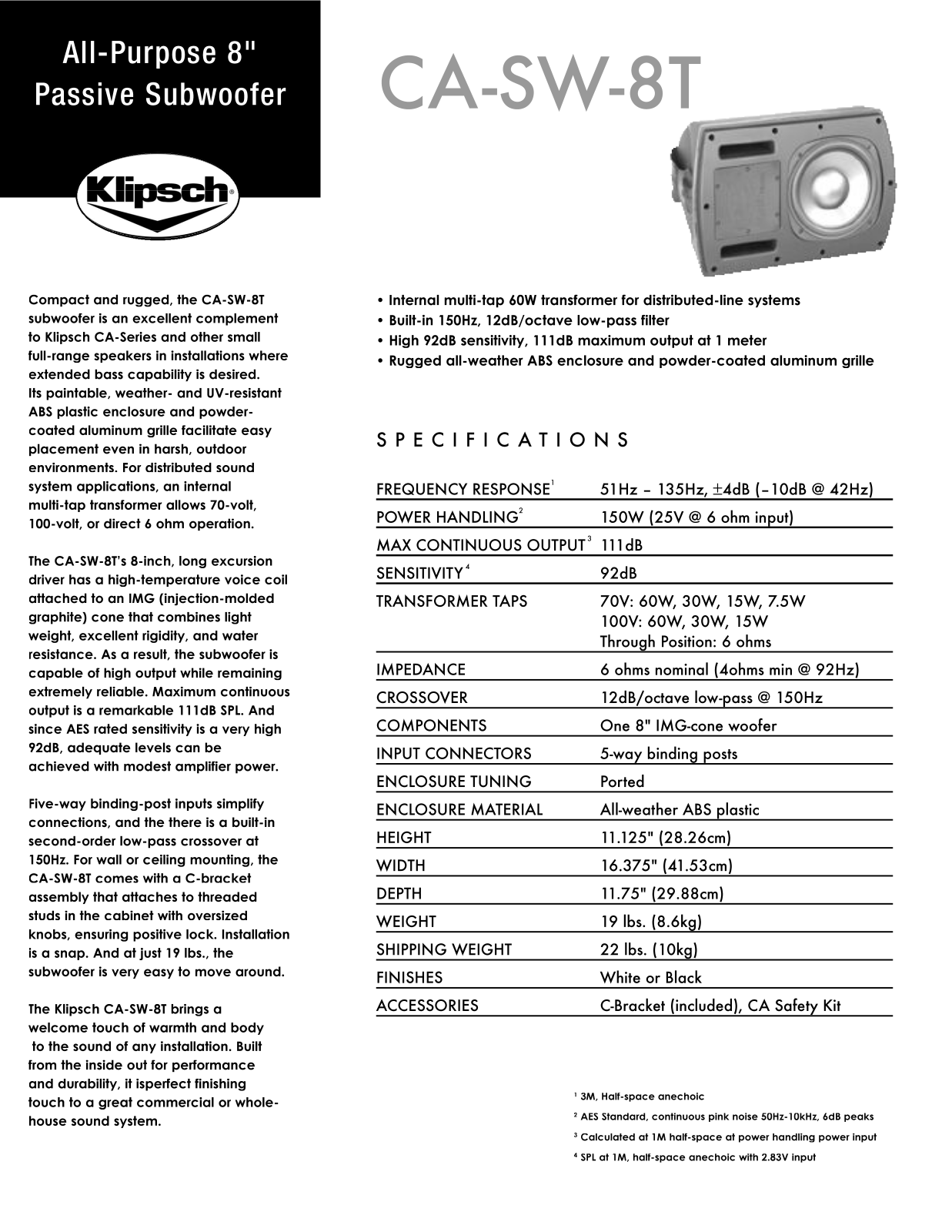 Klipsch CSSW-8-T-2 Brochure