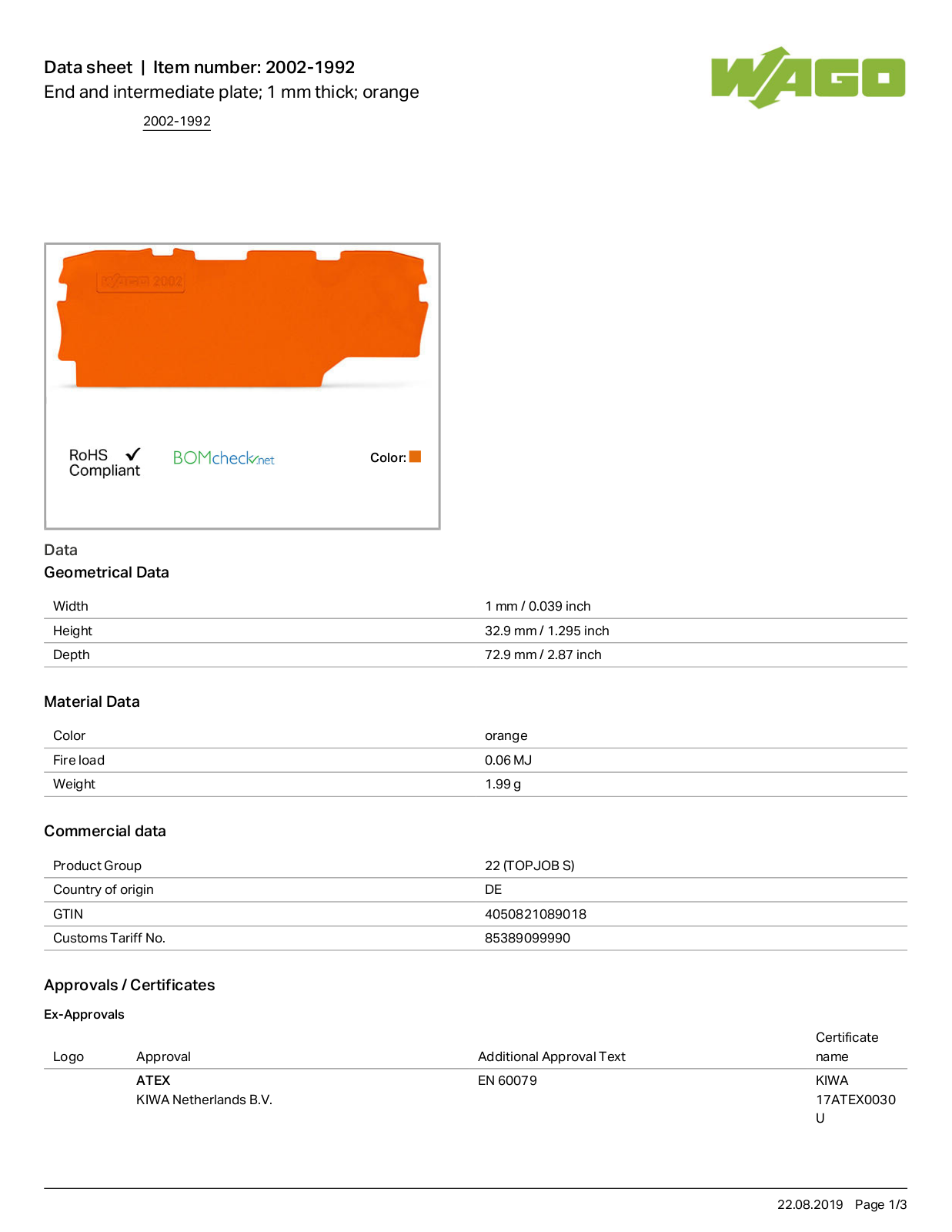 Wago 2002-1992 Data Sheet