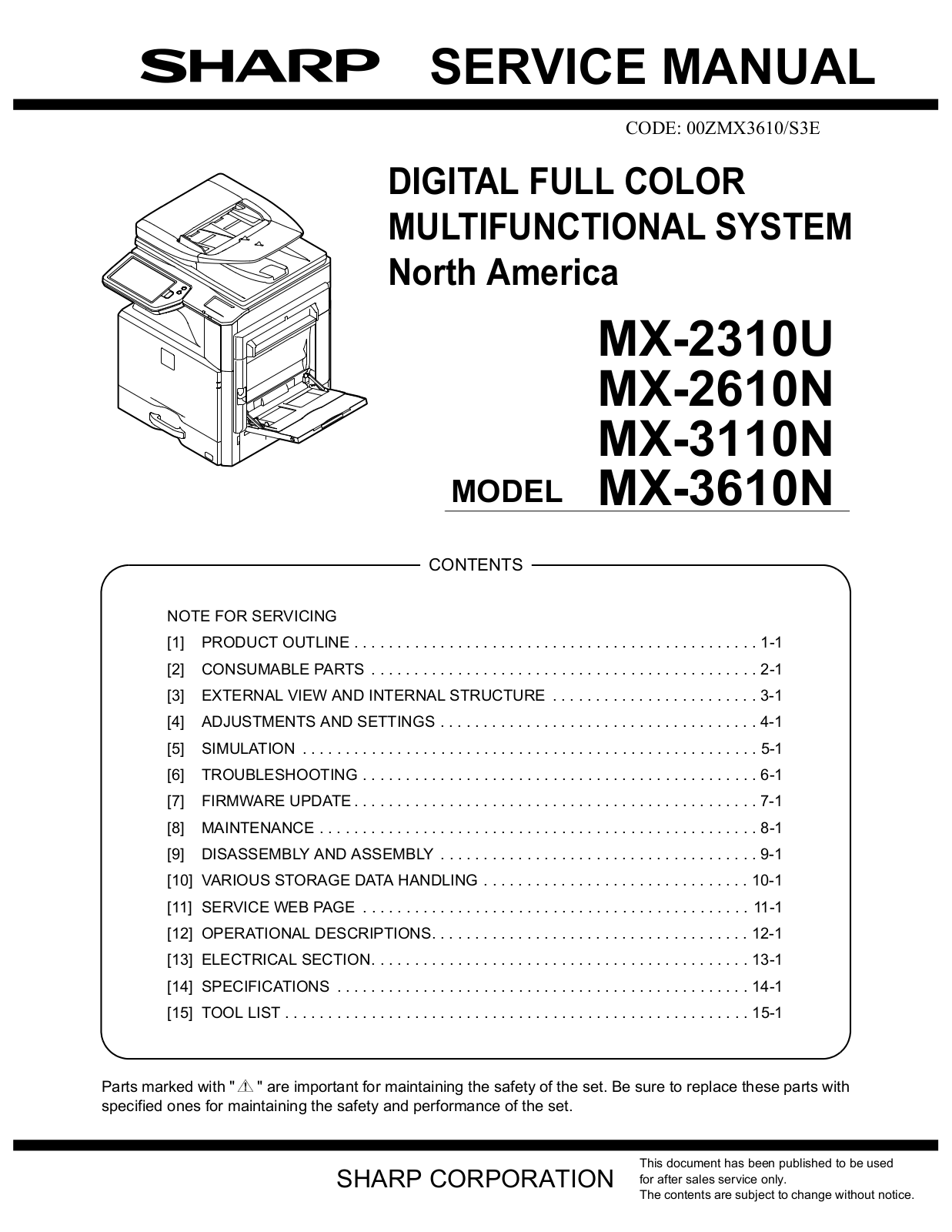 Sharp MX-2310U, MX-2610N, MX-3110N, MX-3610N Service Manual