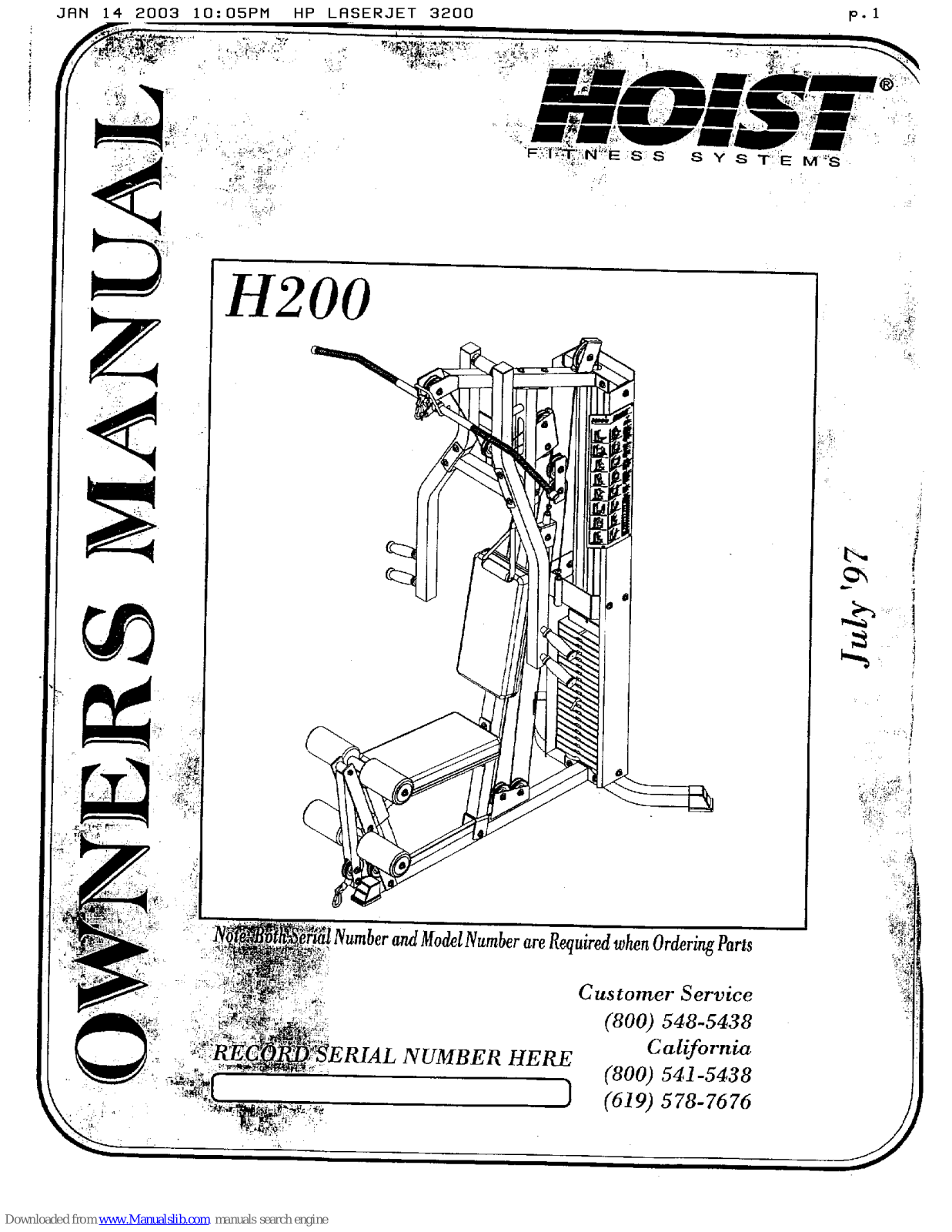 Hoist Fitness H200 Owner's Manual