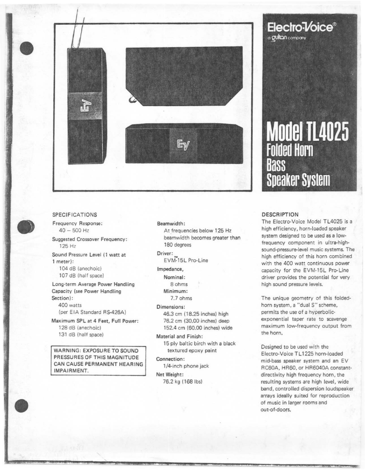 Electro-voice TL4025 DATASHEET