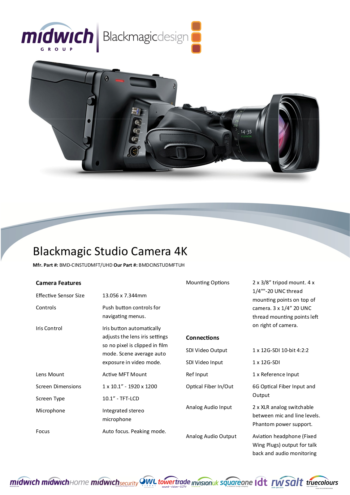 Black Magic Design BMD-CINSTUDMFT/UHD/MR Datasheet