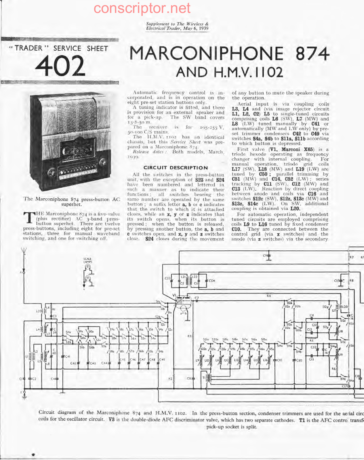 MARCONIPHONE 874 Service manual