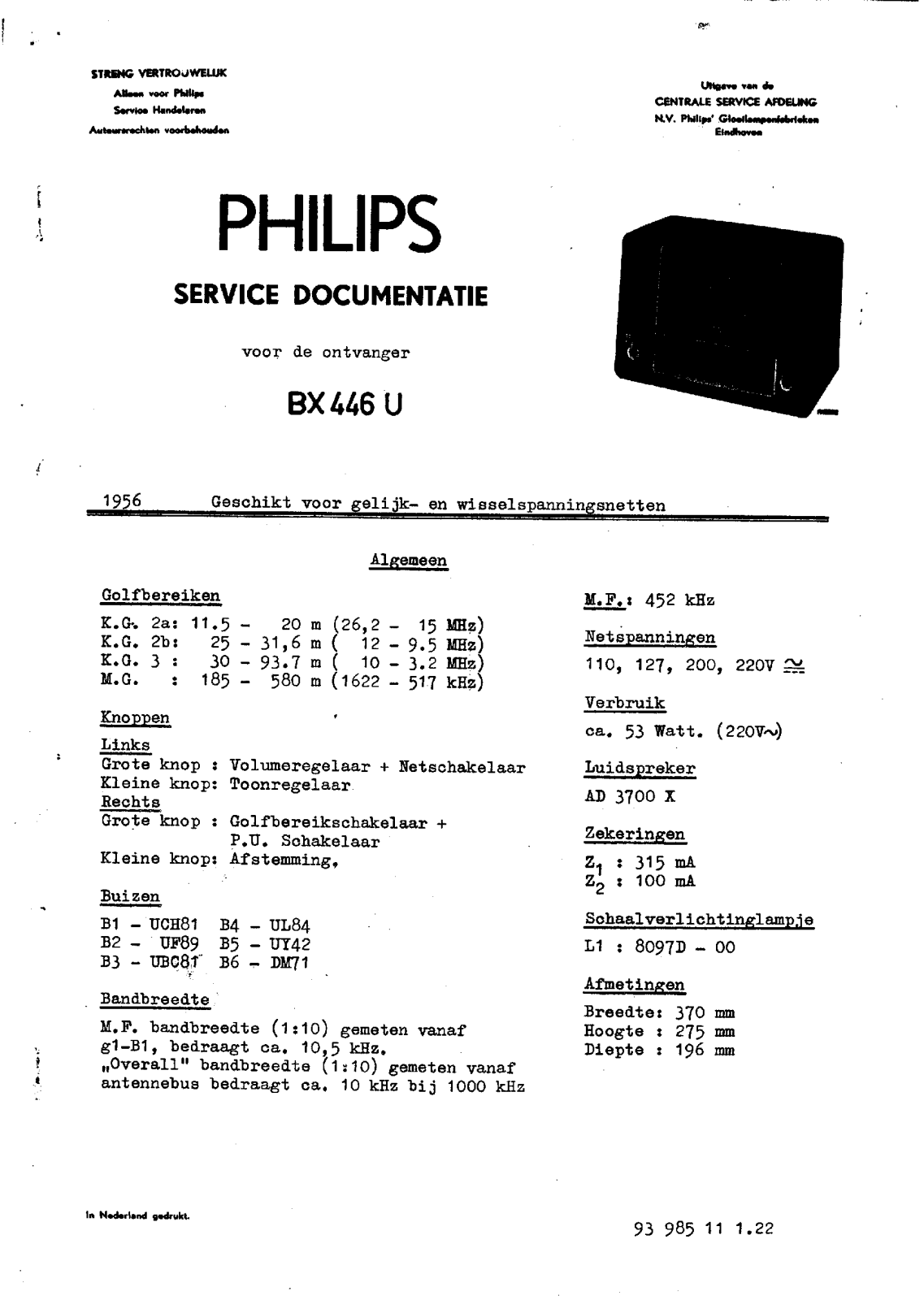 Philips BX446U Schematic