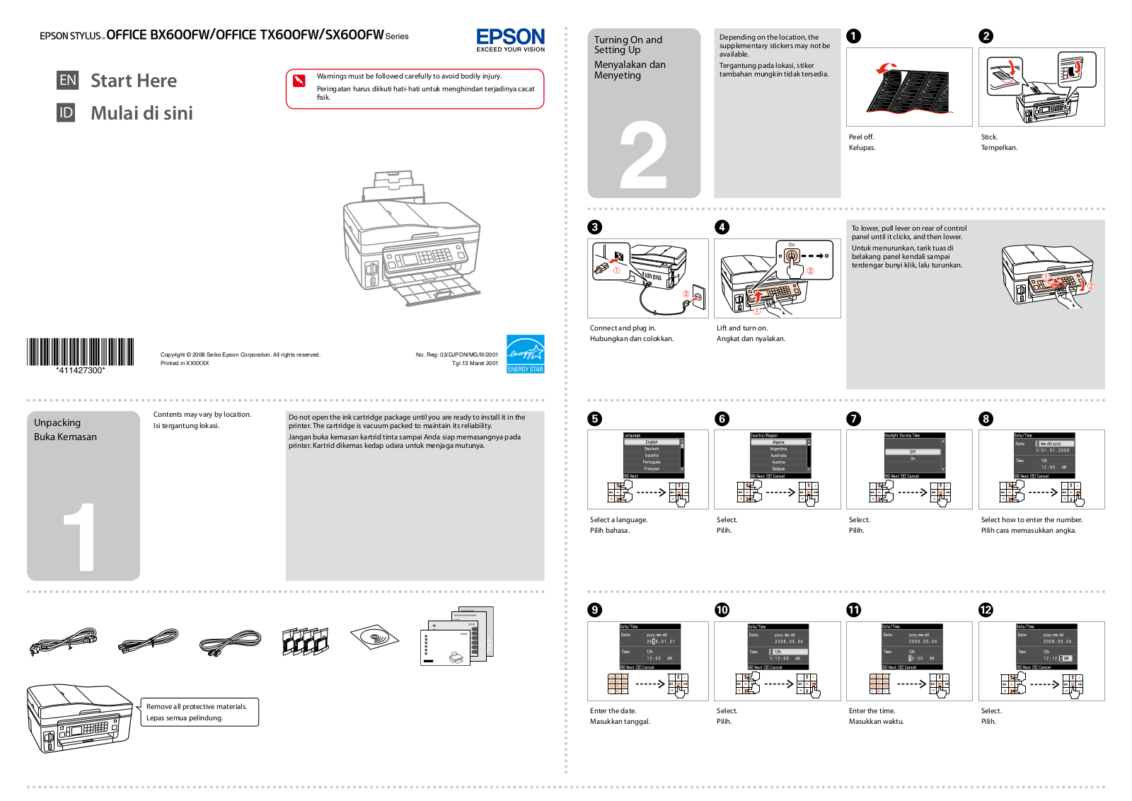 Epson STYLUS OFFICE BX600FW Series, EPSON STYLUS OFFICE SX600FW Series, EPSON STYLUS OFFICE TX600FW Series Start Here Manual