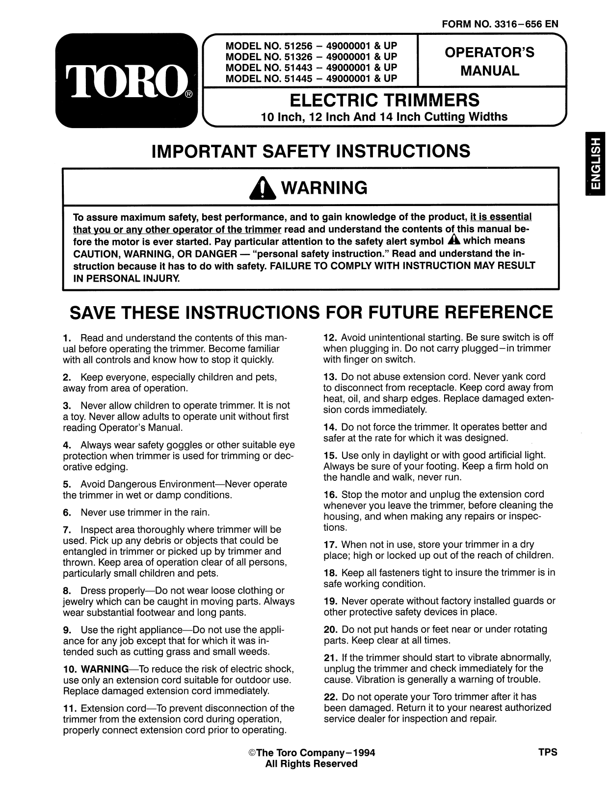 Toro 51256, 51326, 51443, 51445 Operator's Manual