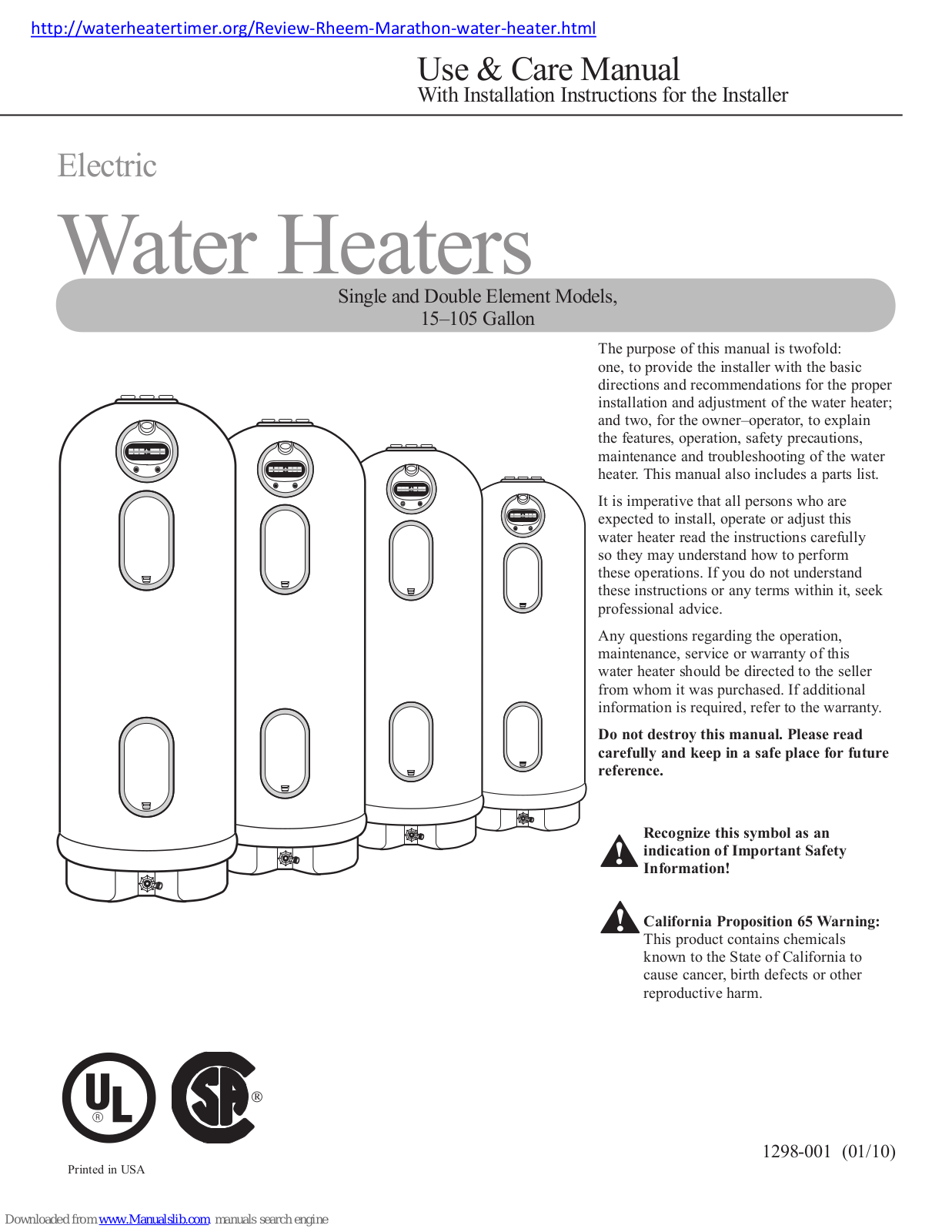 Water Heater Innovations 15, 30, 20, 40, 50 Use & Care Manual