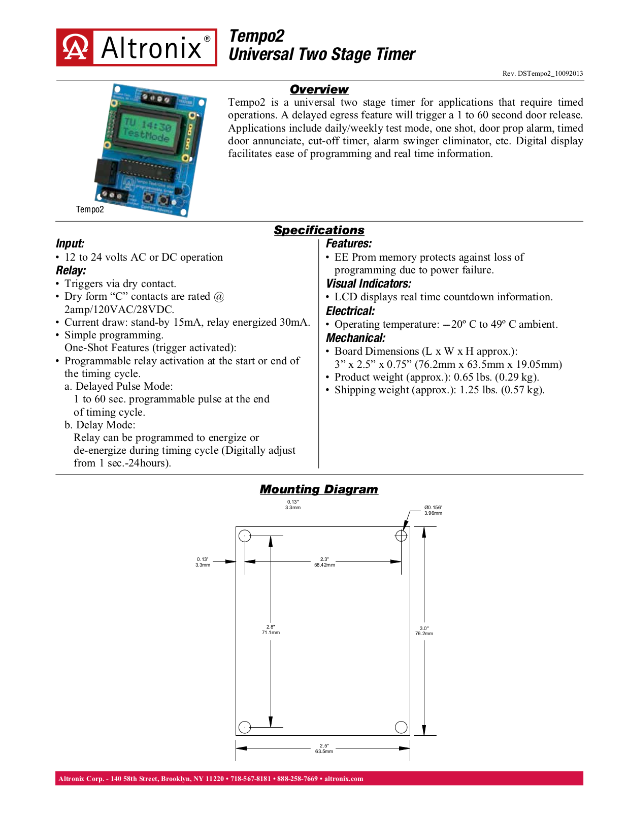 Altronix Tempo2 Data Sheet