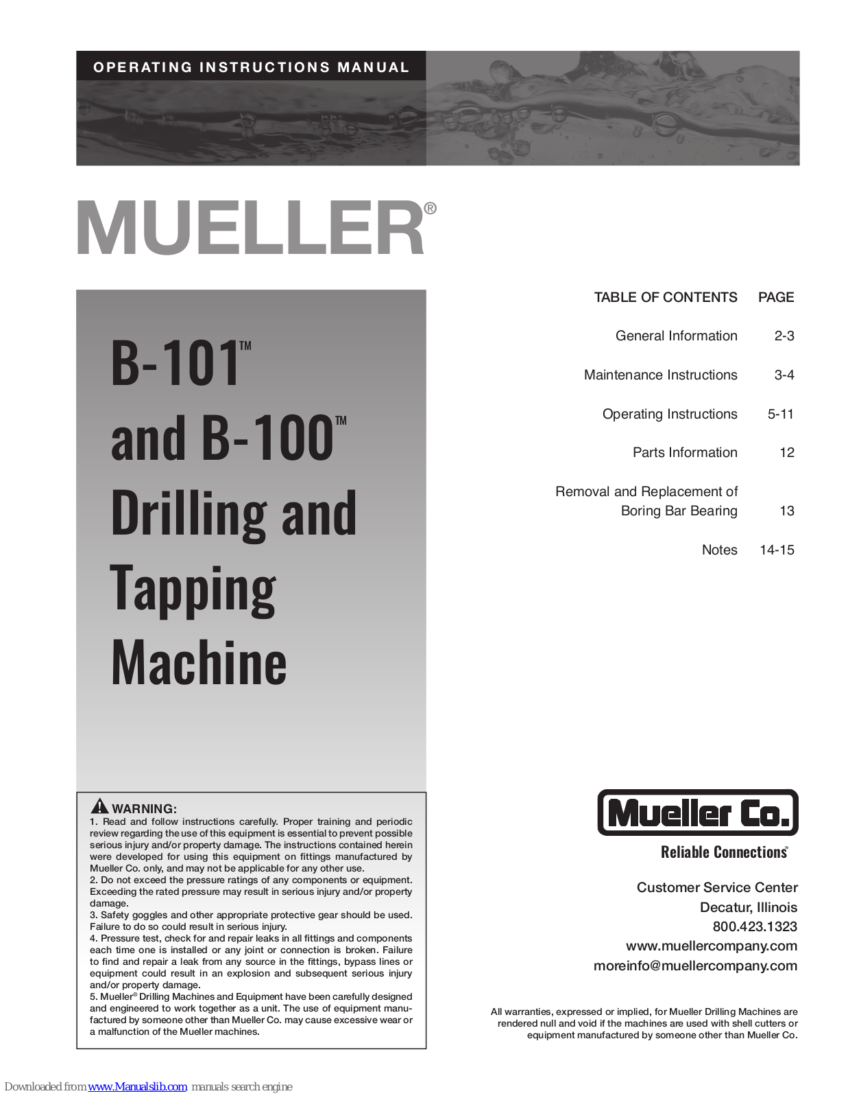 Mueller B-101, B-100 Operating Instructions Manual