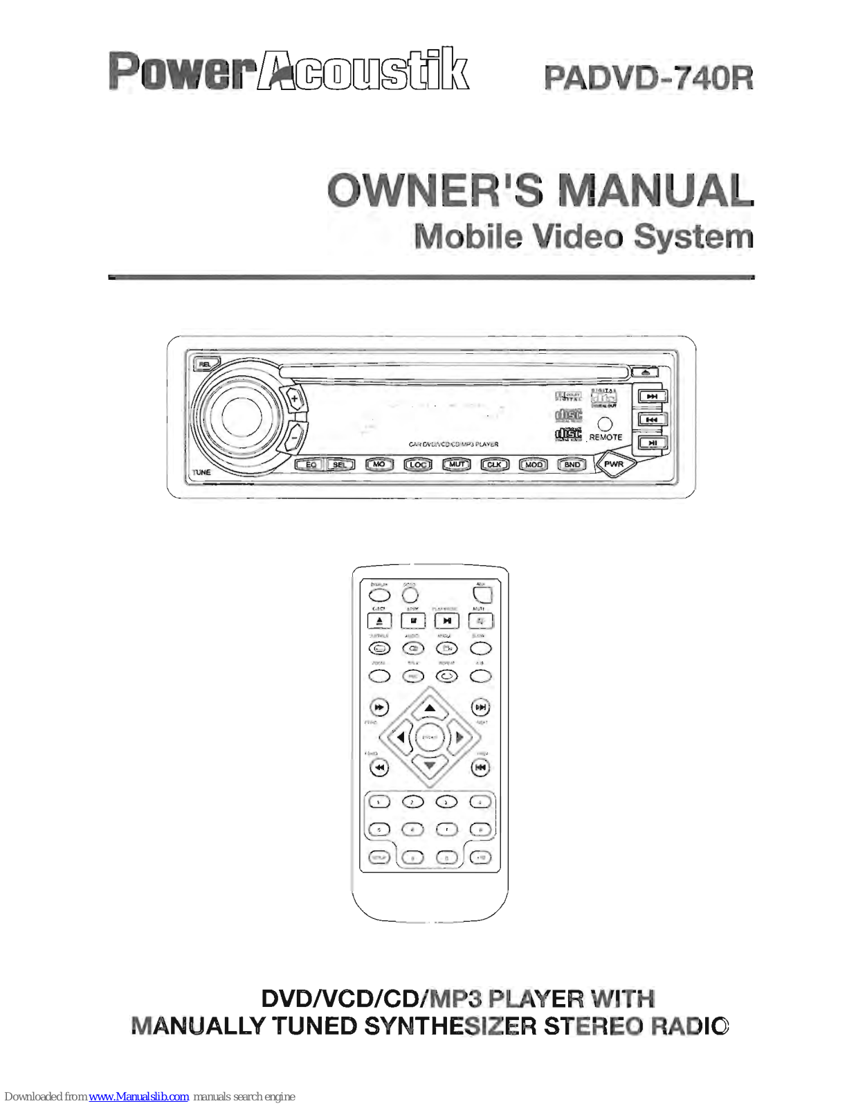 Power Acoustik PADVD-740R Owner's Manual