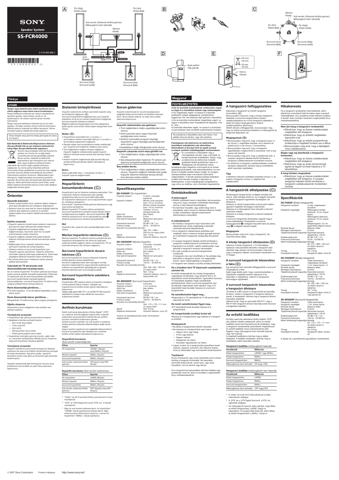 Sony SS-FCR4000B User Manual