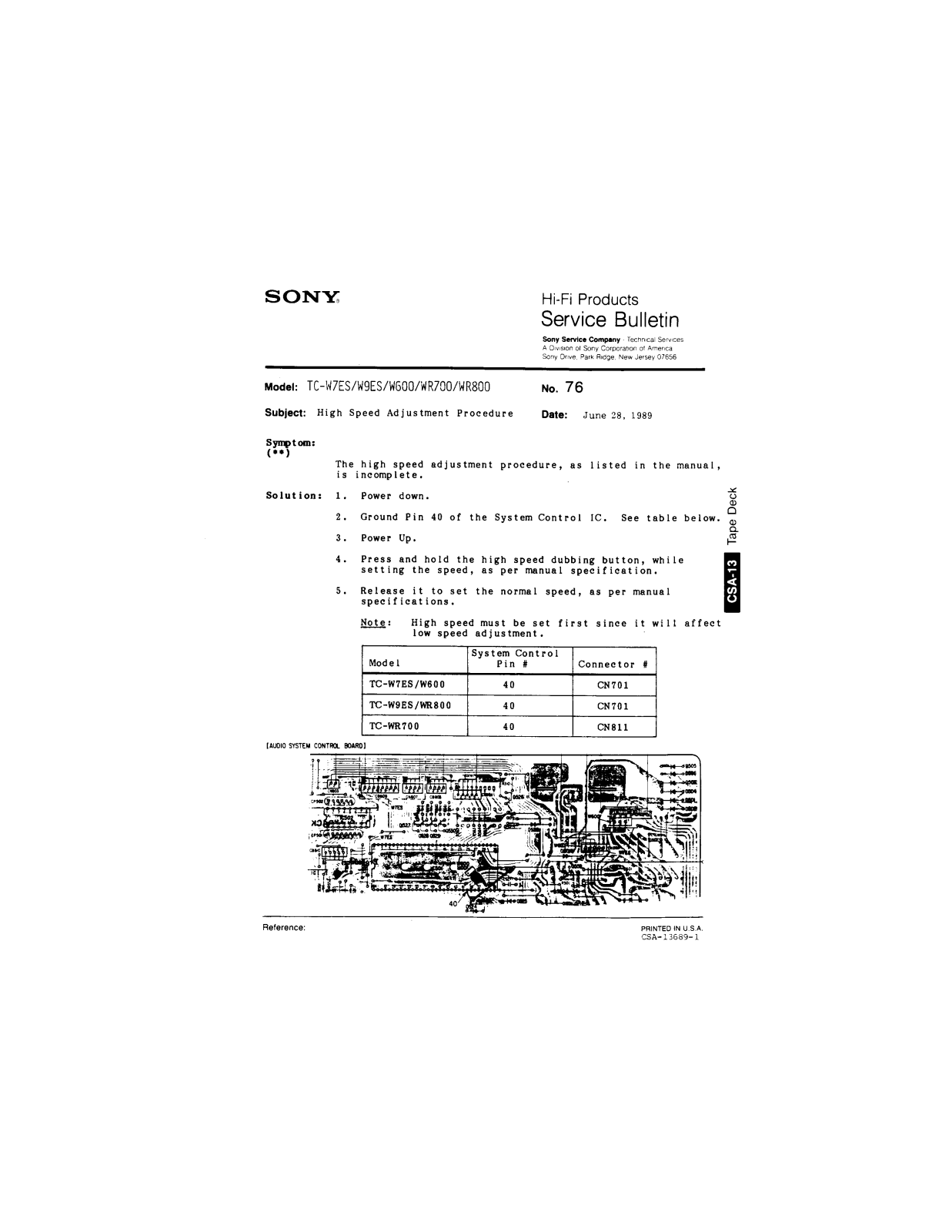 Sony TC-W7ES, TC-W9ES, TC-W600, TC-WR700, TC-WR800 Service Manual