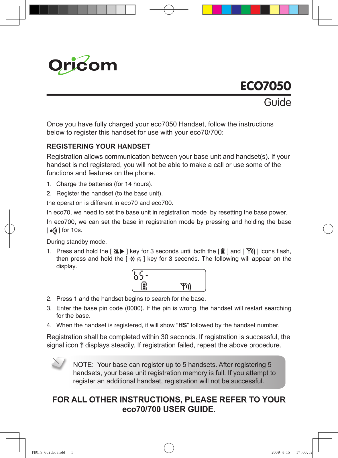 Oricom ECO7050 User Manual