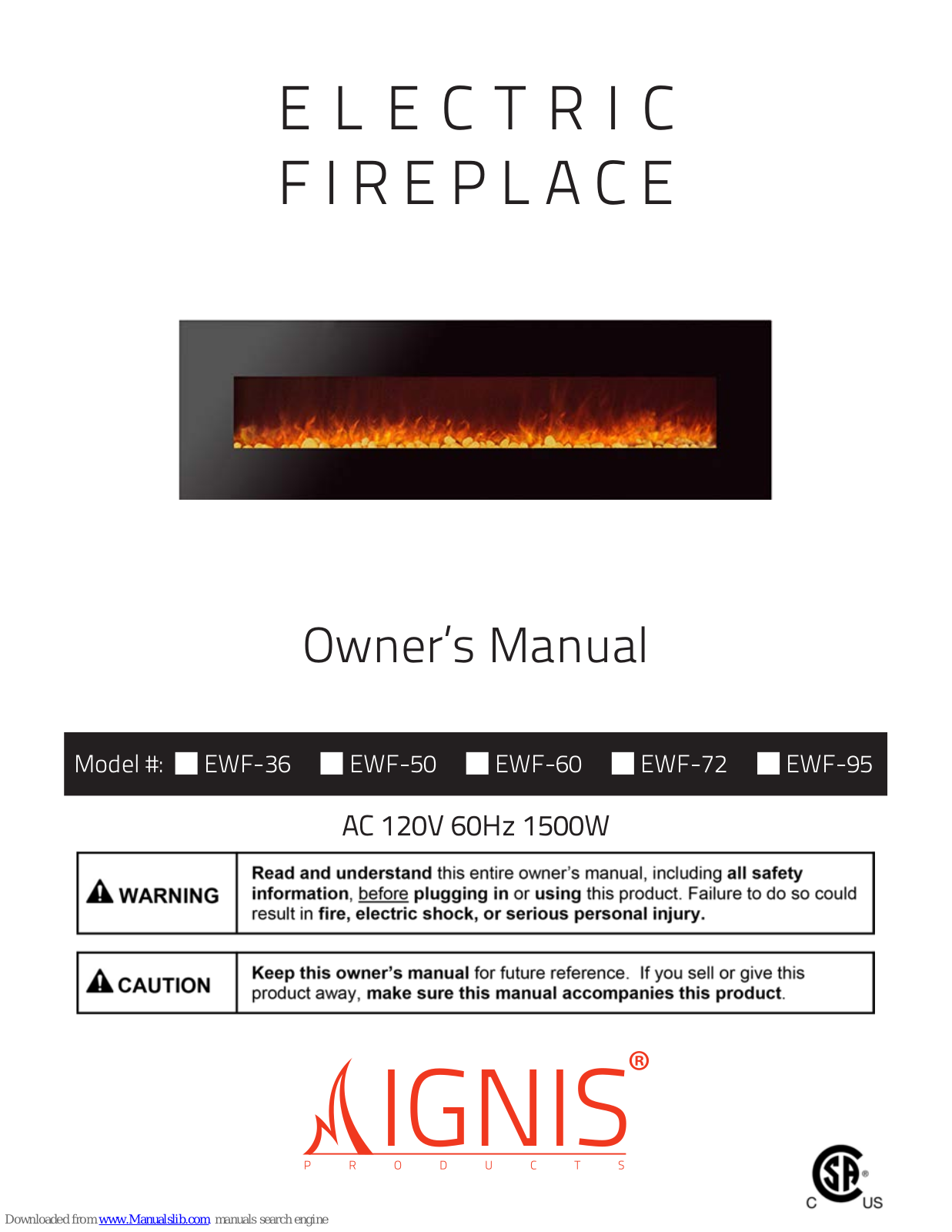 Ignis EWF-36, EWF-50, EWF-60, EWF-95, EWF-72 Owner's Manual