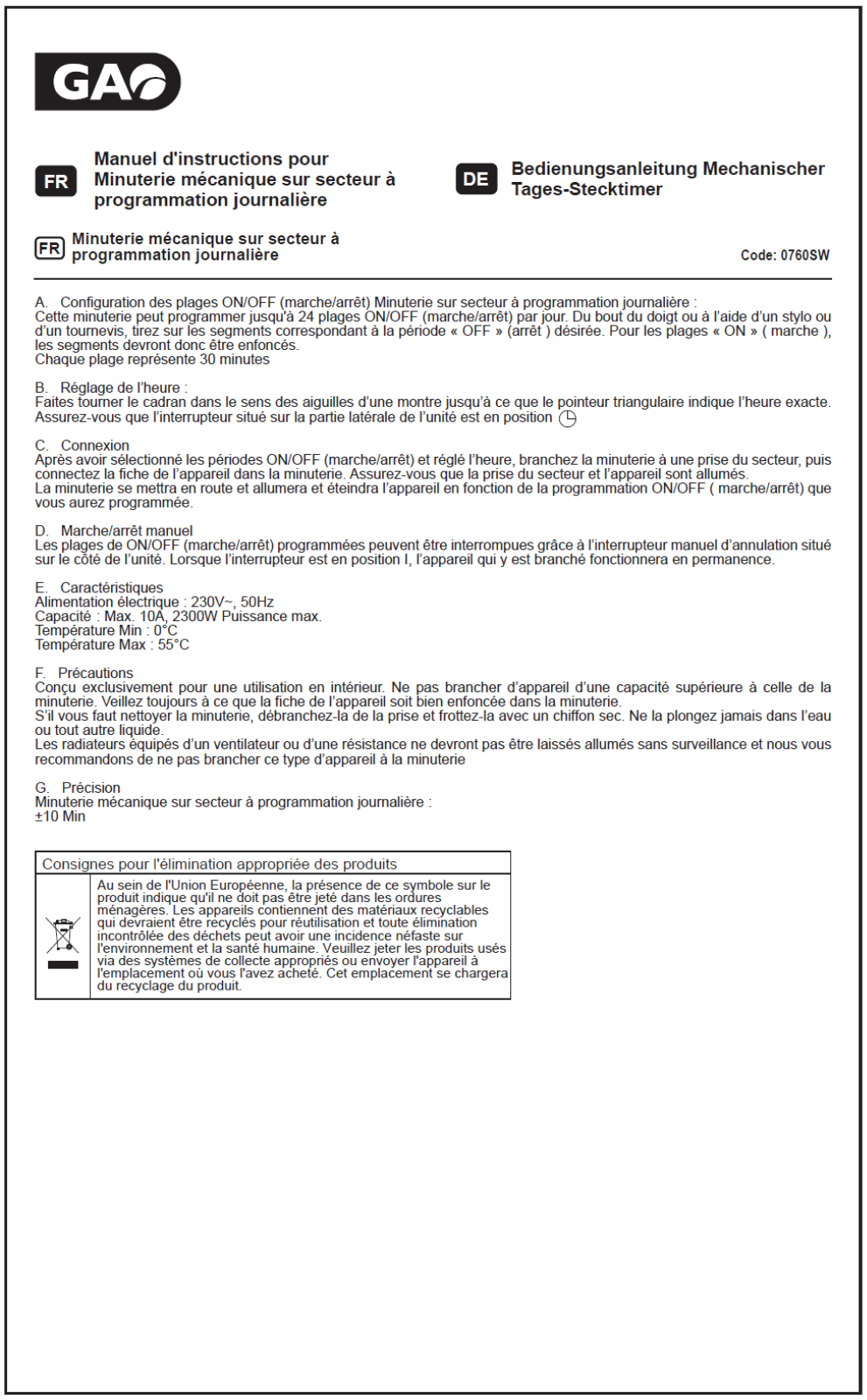 GAO 0760SW User guide