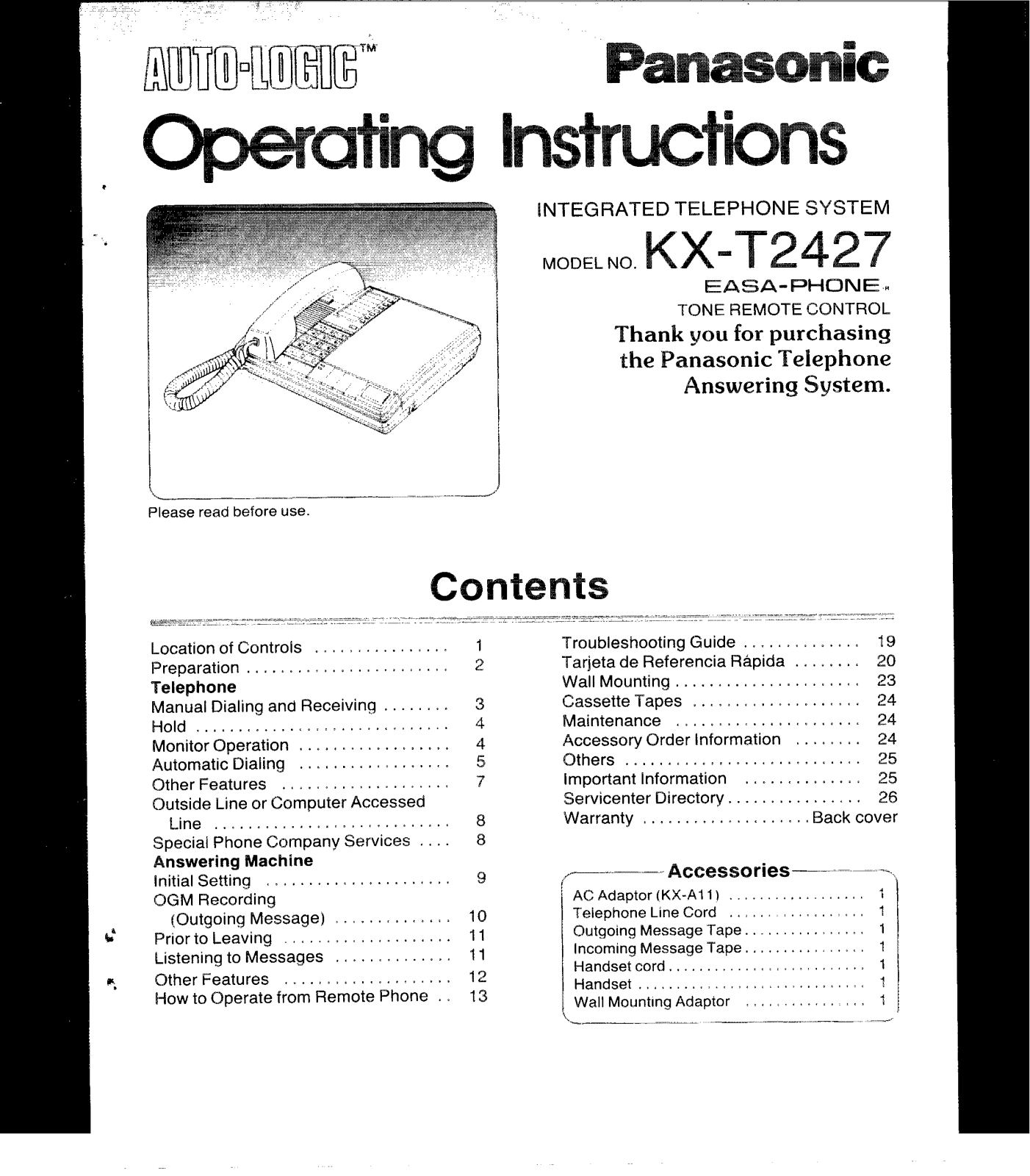 Panasonic kx-t2427 Operation Manual