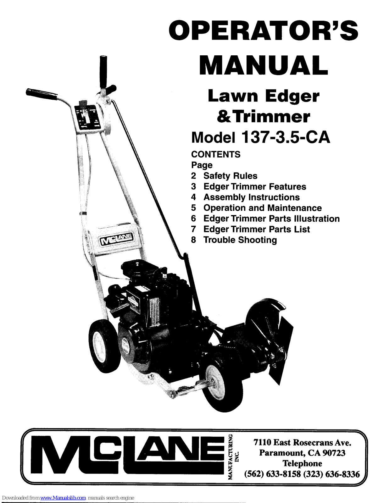 Mclane 137-3.5-CA Operator's Manual - ManualMachine.com