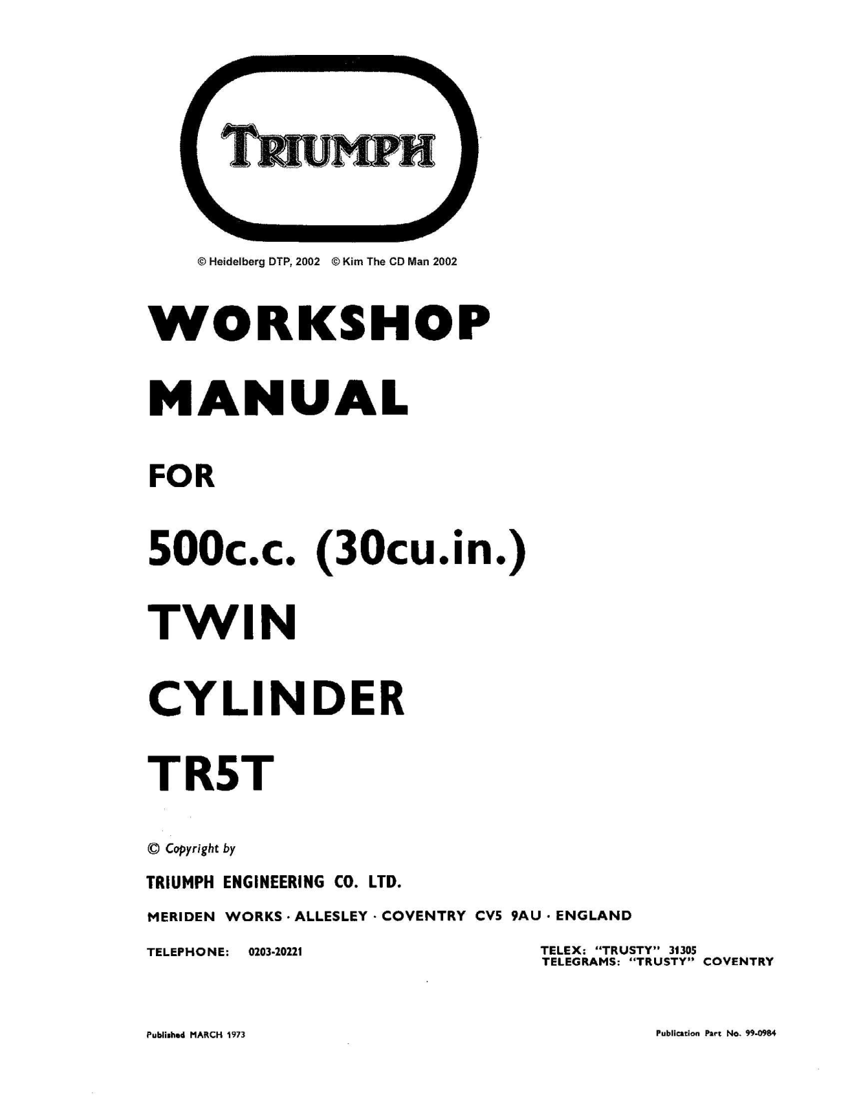 Triumph Trophy Trail TR5T 500 c.c. Workshop Manual