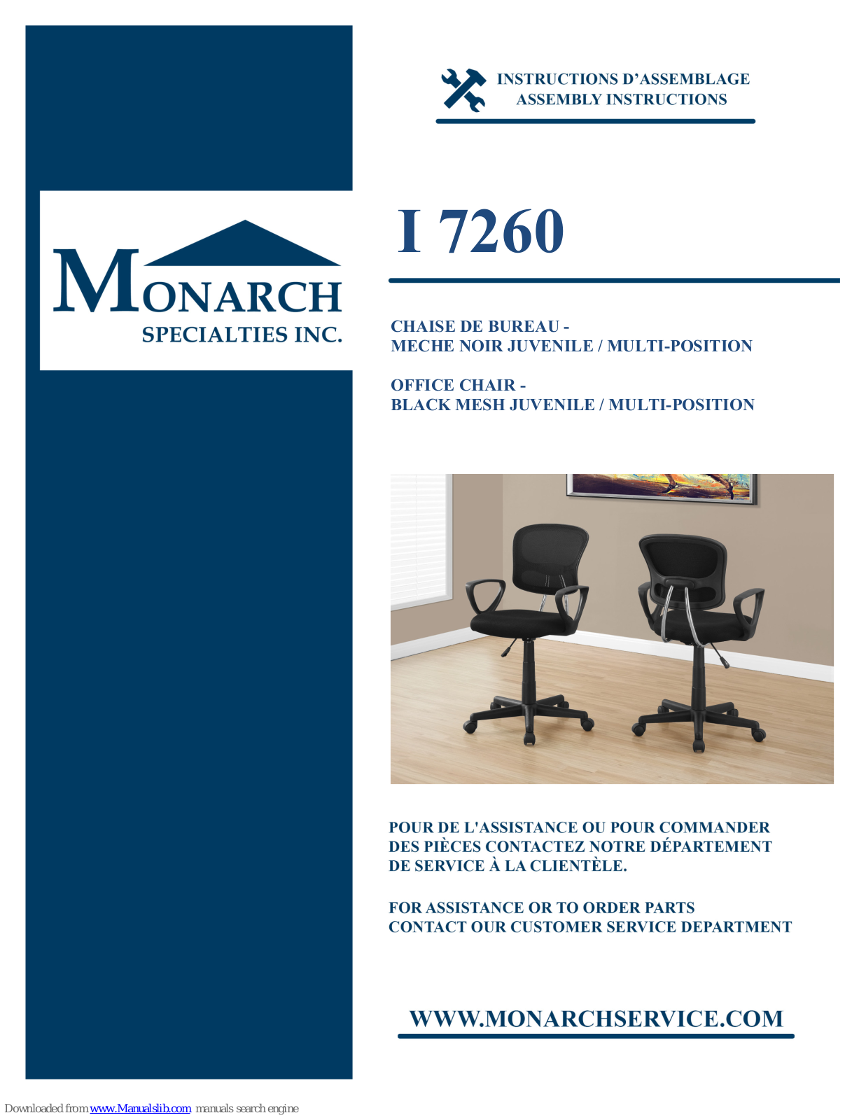 Monarch Specialties I 7260 Assembly Instructions Manual