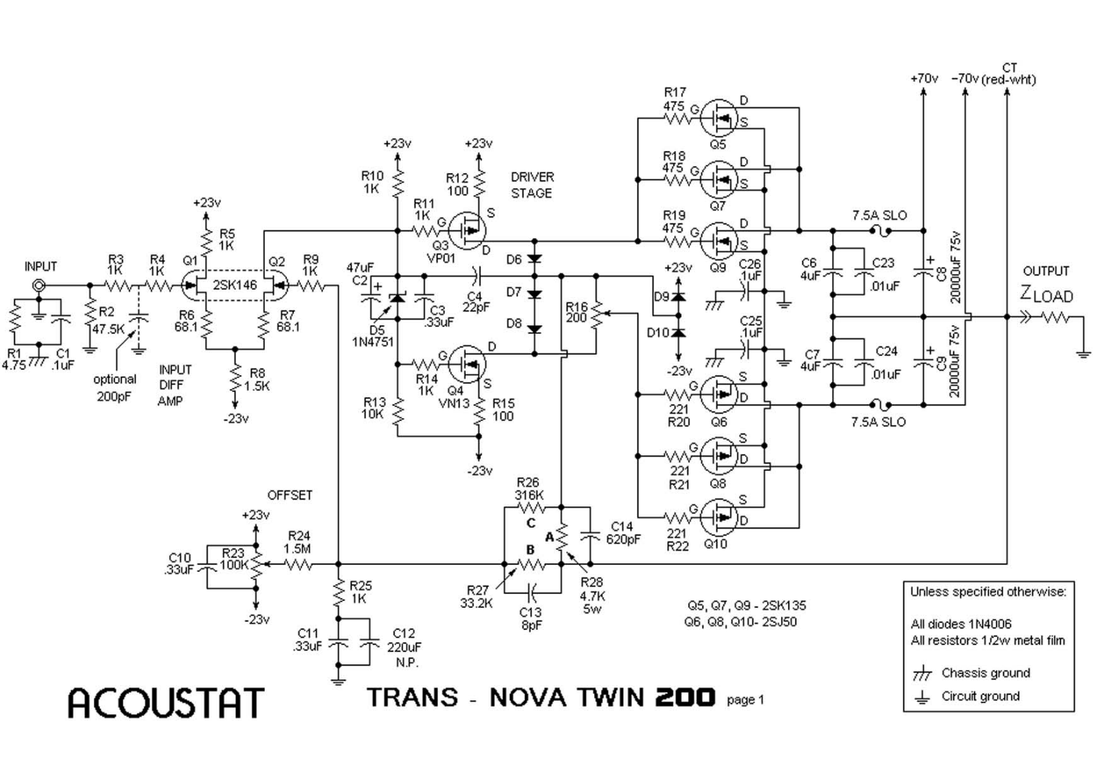 Acoustat TNT-200 Schematic