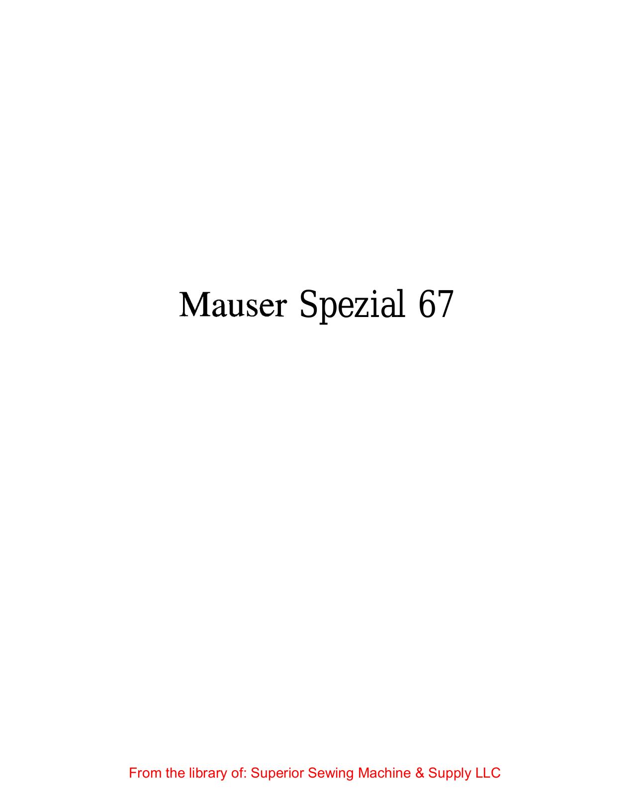 Mauser Spezial 67 User Manual