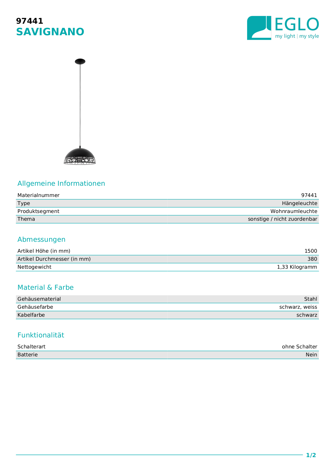 Eglo 97441 Technical data