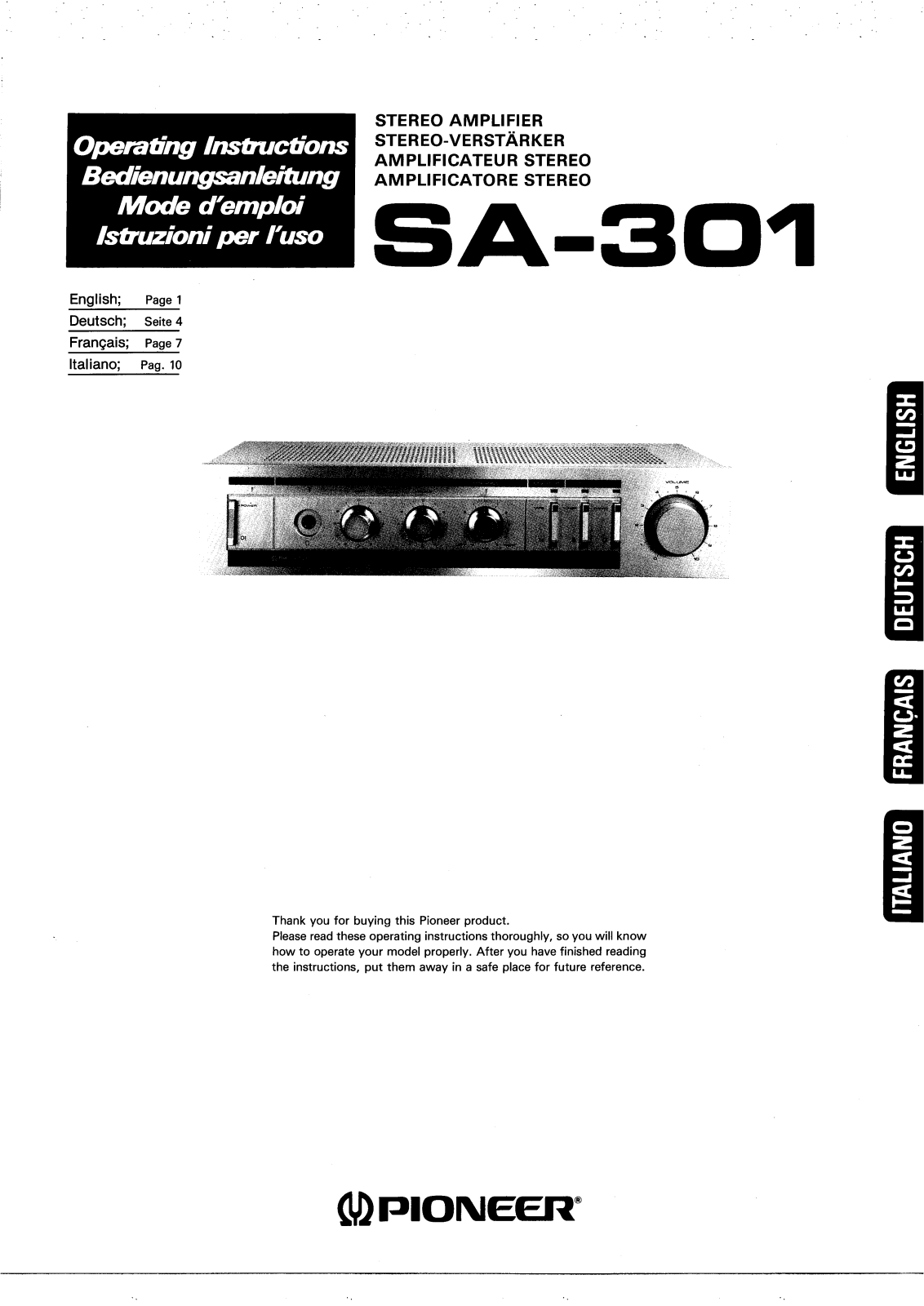 Pioneer SA-301 Owners manual