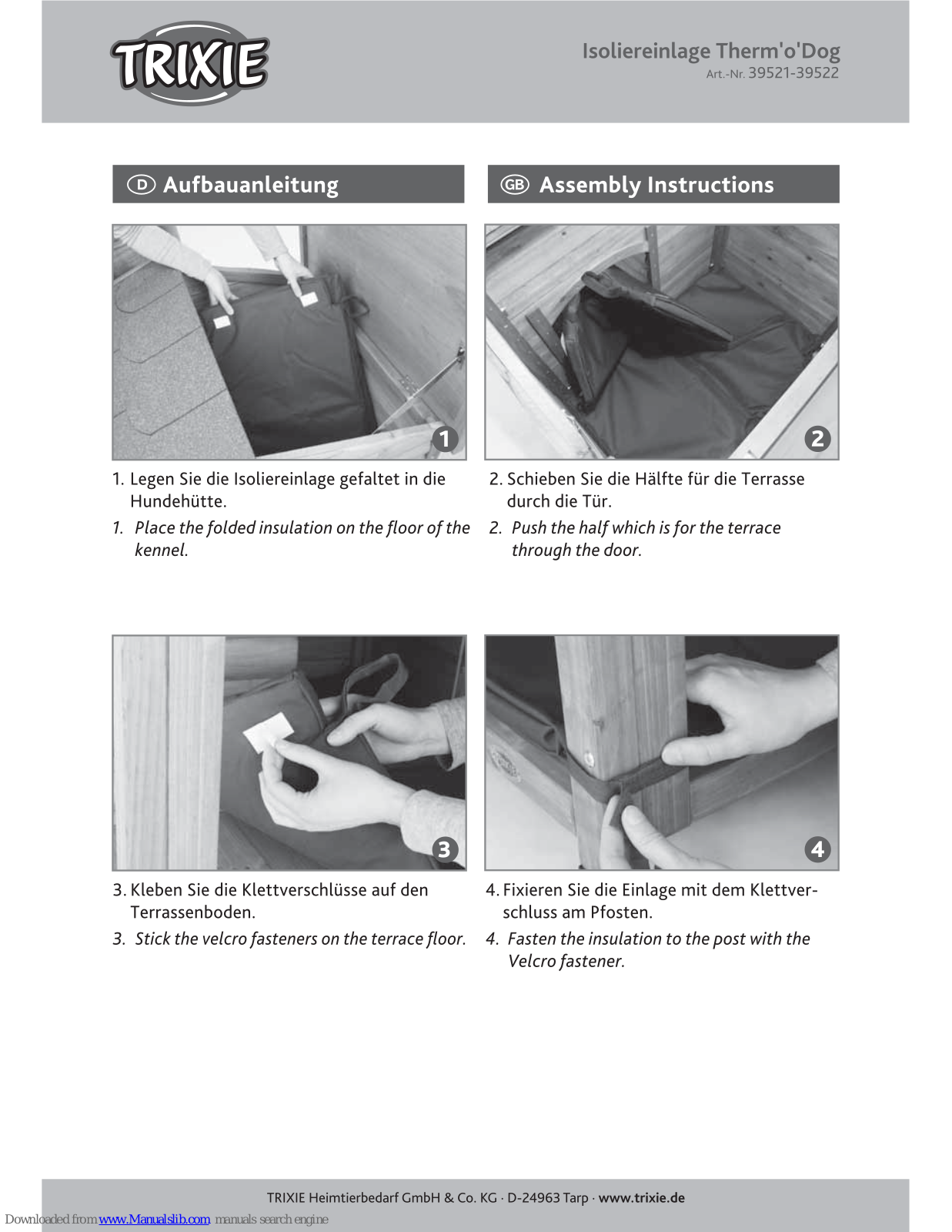 Trixie Therm`o`Dog Insulation Assembly Instructions Manual